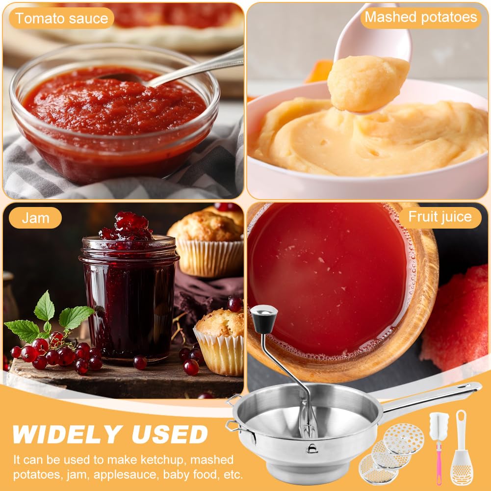Ergonomic Food Mills With 3 Milling Discs, 8" Stainless Steel Rotary Food Mill with Hand Crank for Tomato Sauce, Mashed Potatoes(Sliver)