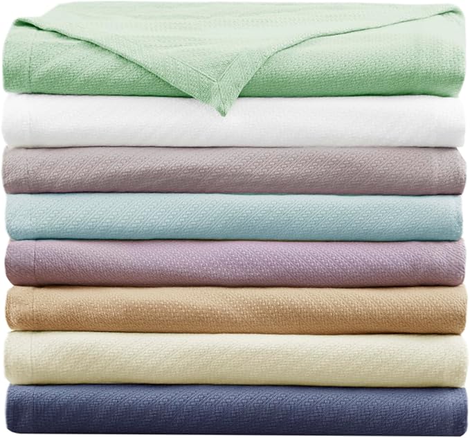 Madison Park Liquid Cotton Luxury Blanket Premium Soft Cozy 100% Ring Spun Cotton For Bed , Couch or Sofa, Twin, Light Blue