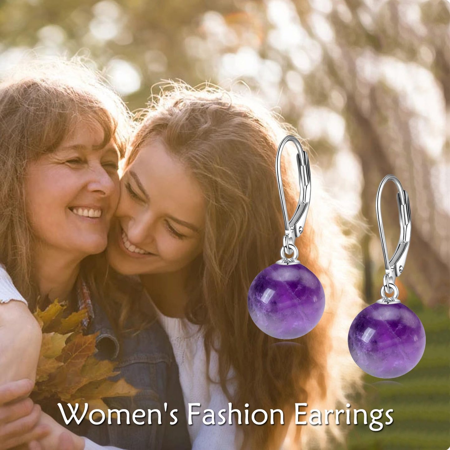 925 Sterling Silver Amethyst Leverback Earrings Dangle Drop Jewelry Gifts for Women (Amethyst)