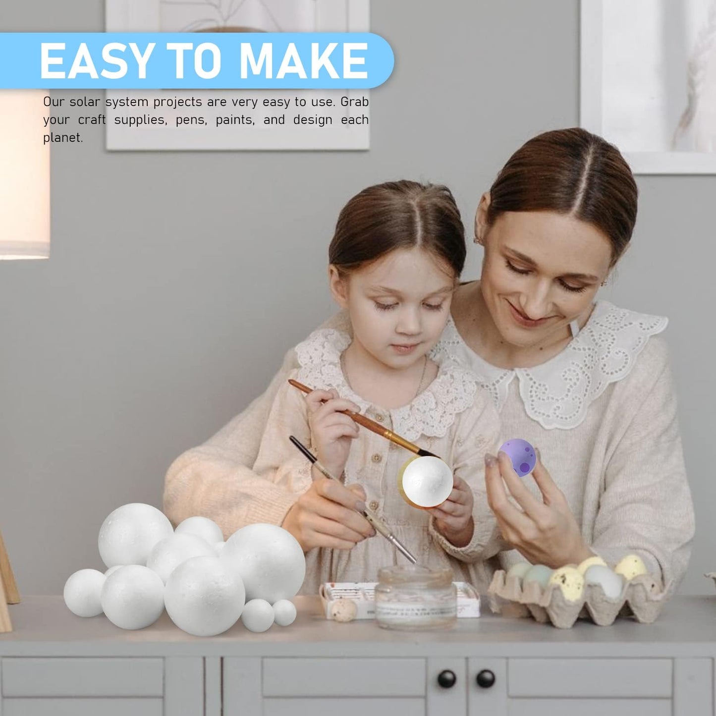 Fansunta 24PCS Solar System Model Foam Ball Project Kit, Planet Model Crafts Includes 14 Sized Polystyrene Spheres Balls, 9.5" Bamboo Sticks for School Science Projects