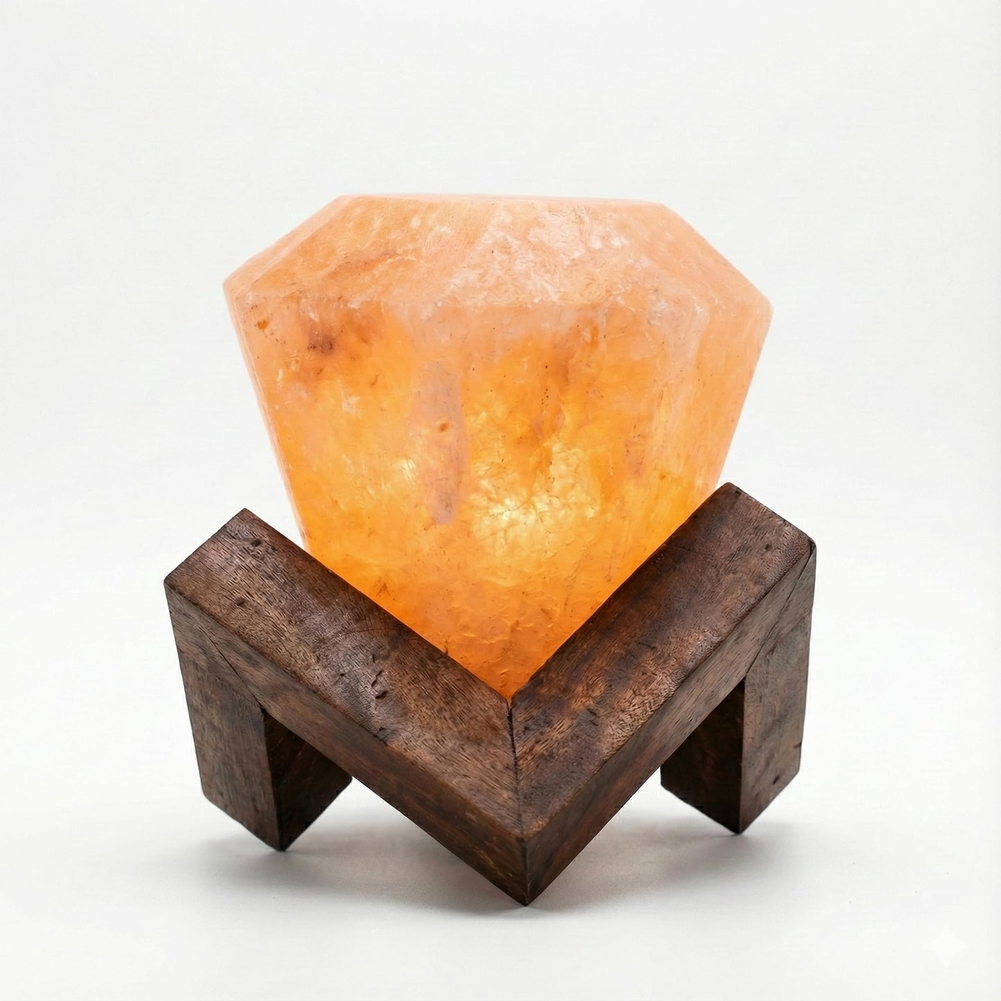 Himalayan Salt Lamp Diamond Shape – Hand-Carved Pink Rock Salt Light with Dimmer, Warm Mood Lighting for Bedroom, Home & Office – Wooden Base