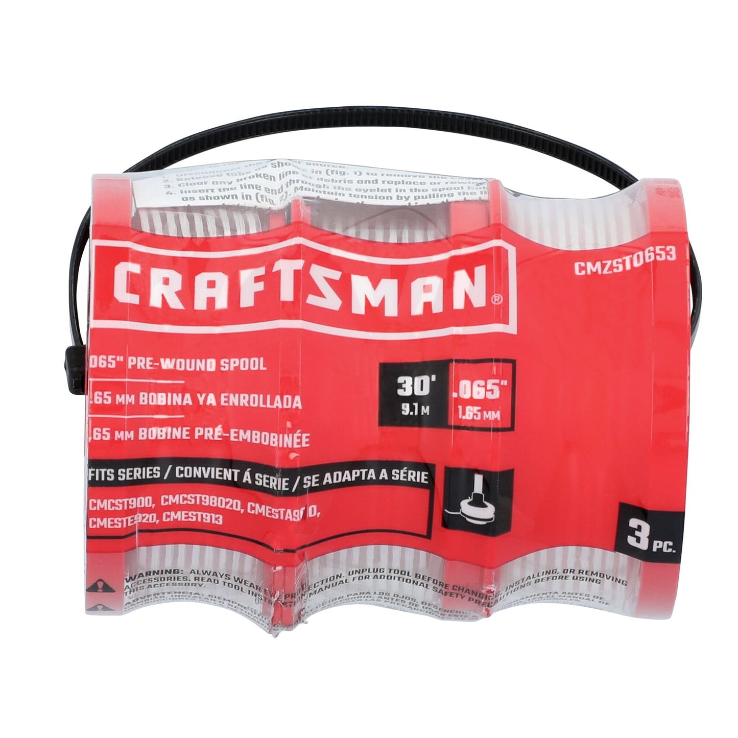 CRAFTSMAN Genuine OEM String Trimmer Line, Weed Eater and Weed Wacker String, 0.065- Inch, 30-Feet of Replacement Spool, 3-Pack Spools (CMZST0653)