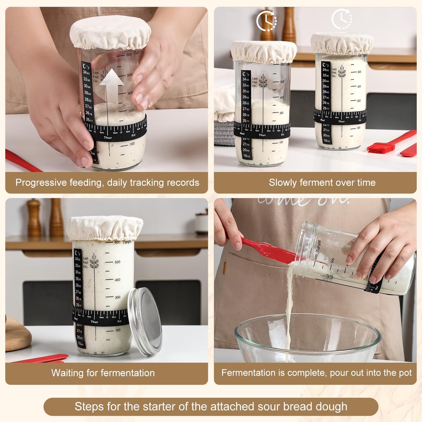Tunyet Sourdough Bread Baking Supplies, Banneton Bread Proofing Basket, 10 Inch Oval & Round Bread Baskets with Liners & Covers, Sourdough Starter Kit