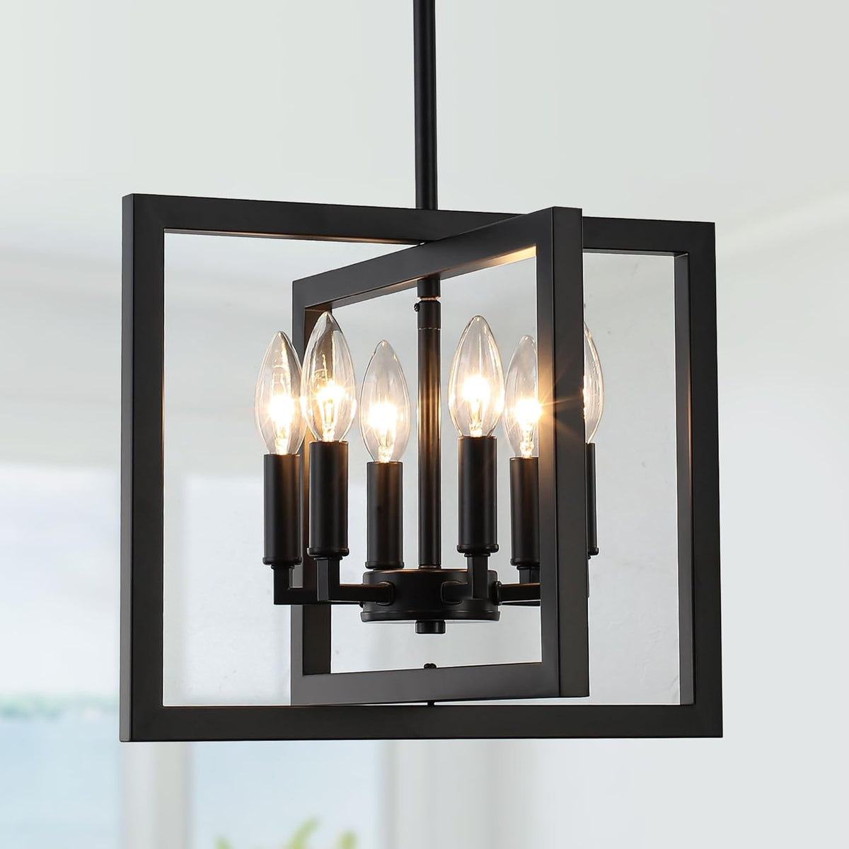 ANKYLHUA Small Black Chandelier,6-Lights Ceiling Light Fixture E12,Adjustable Hight Pendant Lights Kitchen Island,Chandeliers for Dining Room Bedroom,Entryway,Foyer