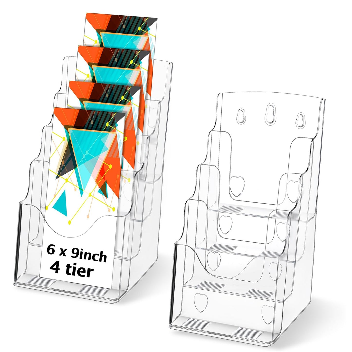 Crtiin 2 Pack 4 Tier Acrylic Brochure Holder Display Stand 6 x 9 Inch, Pamphlet Organizer Flyer Literature Clear Plastic Wall Mount Countertop for Classroom Booklets Magazines Office Home