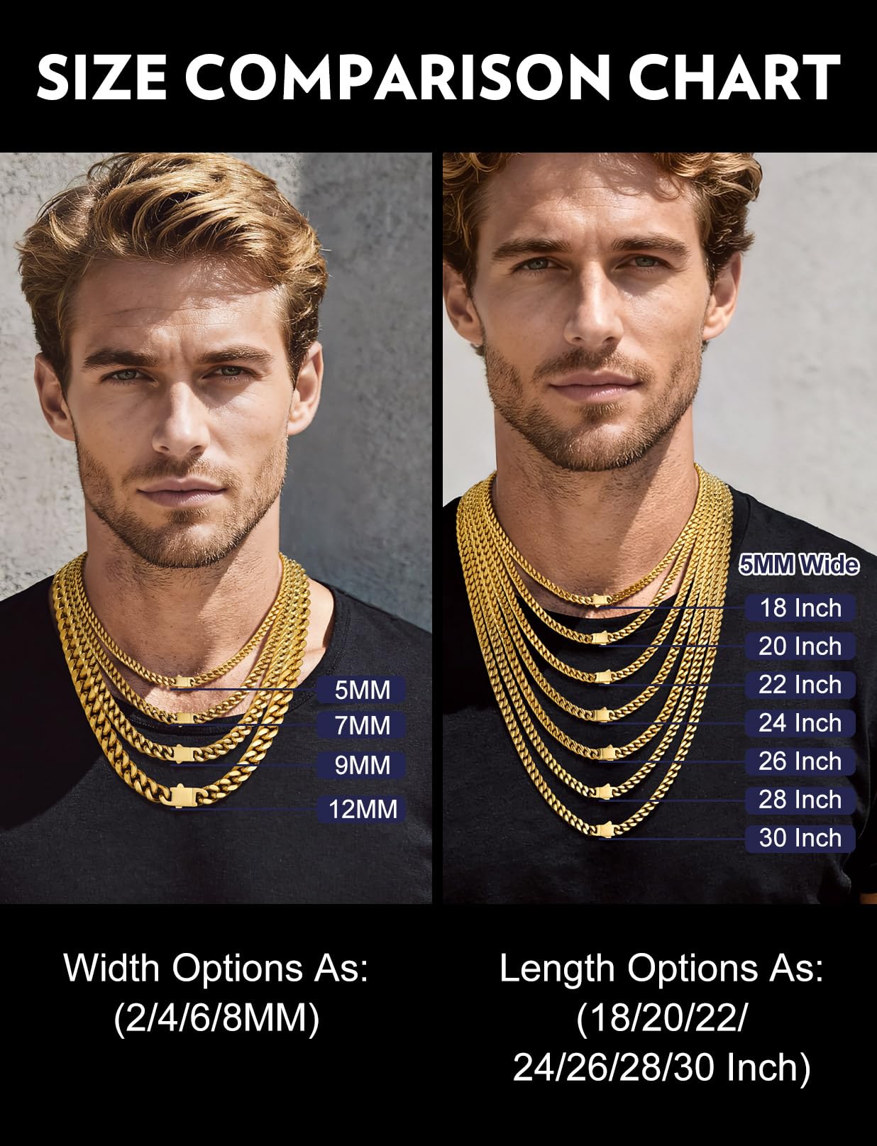 Bandmax 5MM Cuban Link Chain for Men 20 Inch 14K Gold Plated Hip Hop Miami Chains Cadena De Hombre Mens Bikers Cuban Link Chain Gift for Father Husband Son