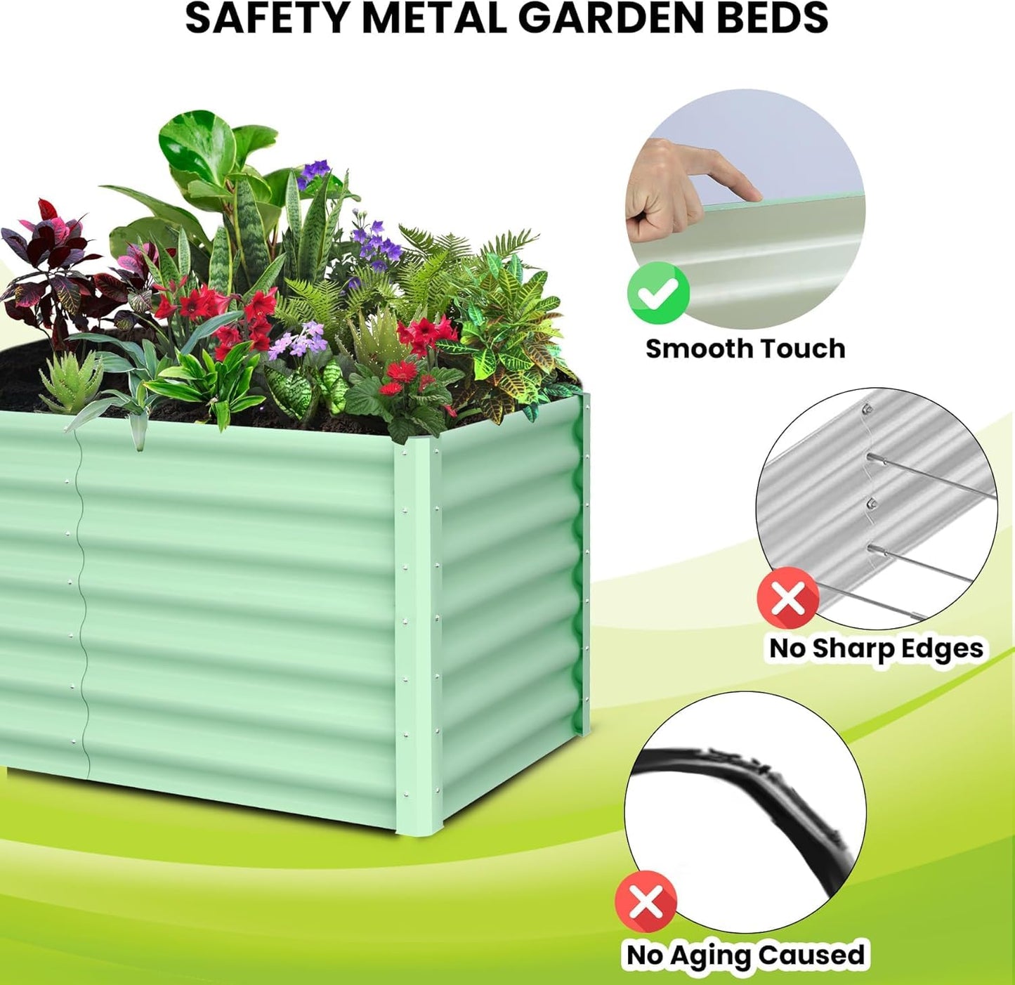 CABIHOME Galvanized Steel Raised Garden Bed Kits,Large Open Base Outdoor Planter with Safety Edge,Durable Metal Plant Box with Gloves,for Vegetables Flowers Herbs