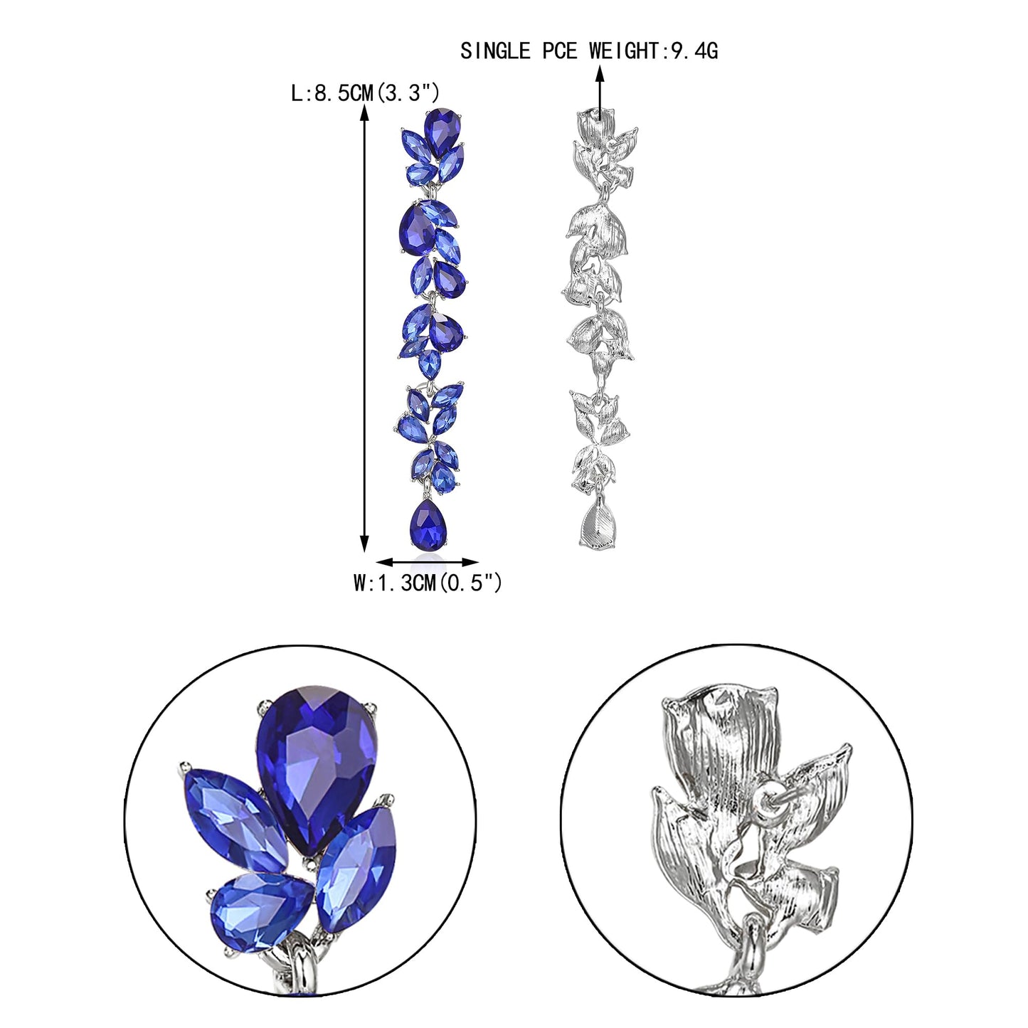 EVER FAITH Banquet Rhinestone Crystal Chandelier Dangle Earring for Women Brides, Marquise Teardrop Bridal Long Drop Earrings for Prom Royal Blue Silver-Plated-Base