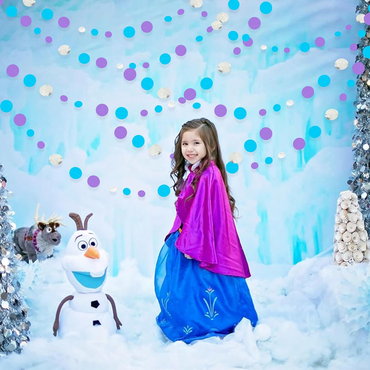 46 Ft Frozen Party Decorations Purple Blue Silver Polka Dots Garlands Hanging Paper Circle Dots Streamer for Frozen Birthday Winter Wonderland Christmas Holiday Wedding Baby Shower Party Supplies