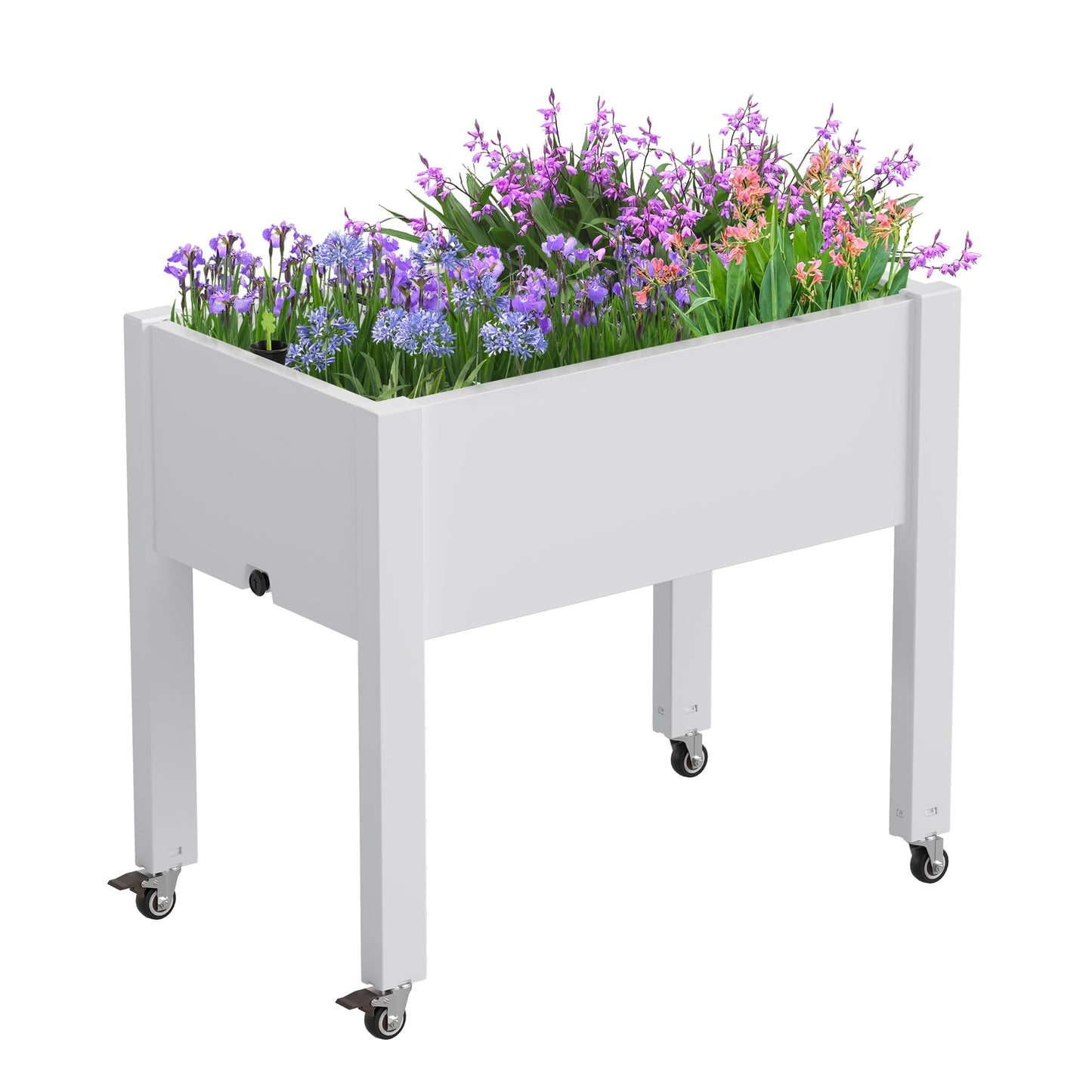 WTFGO Elevated Raised Garden Bed with Wheels - Outdoor Mobile Resin Planter Box with Drainage Holes for Vegetables Flower Herbs, Weather Resistant, Ashen (26.3" h)