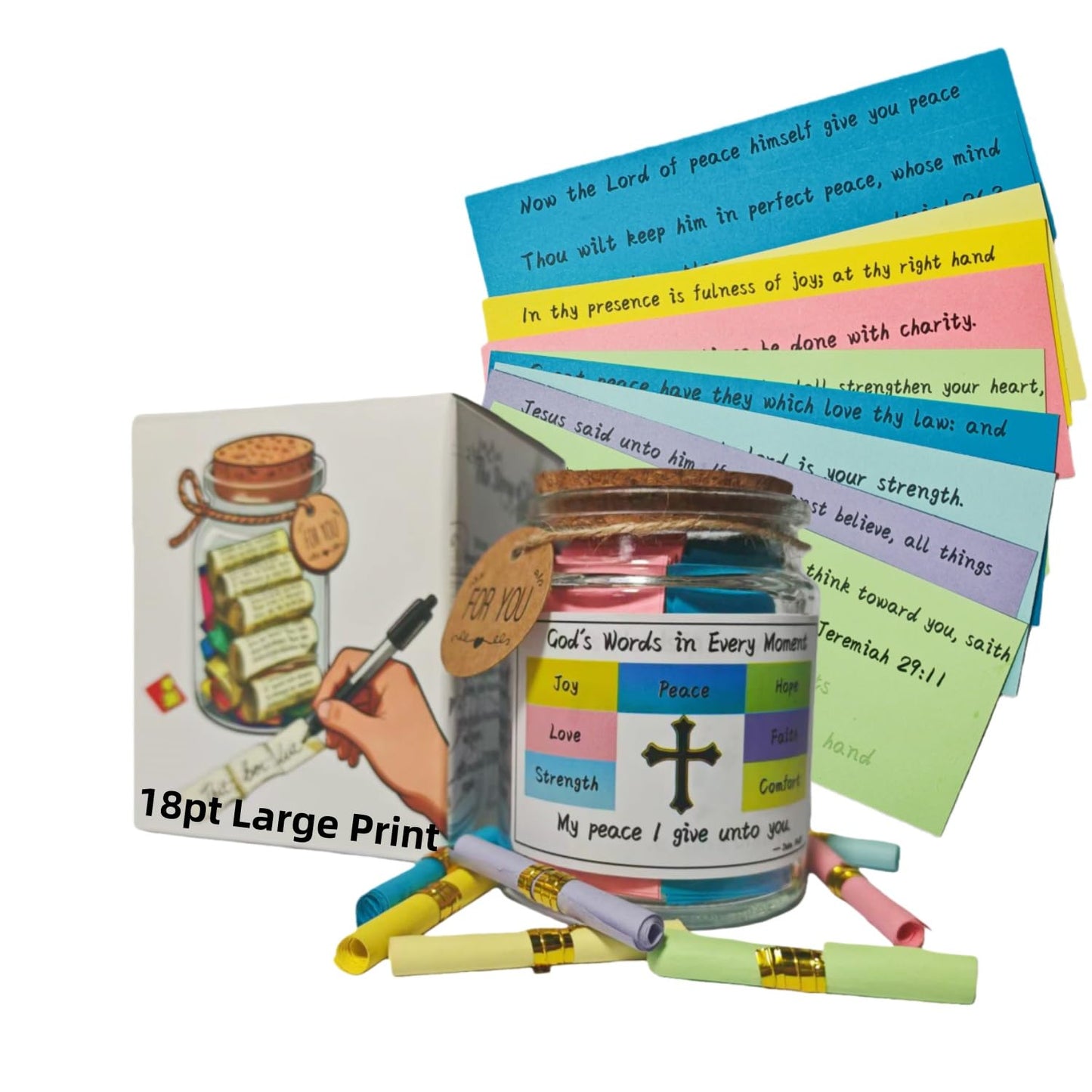 Bible Verse Jar for Women – KJV Large Print Scripture Strips in Glass Jar – King James Version Christian Gift for Mom, Easter, Mother's Day – Writeable & Journal-Friendly