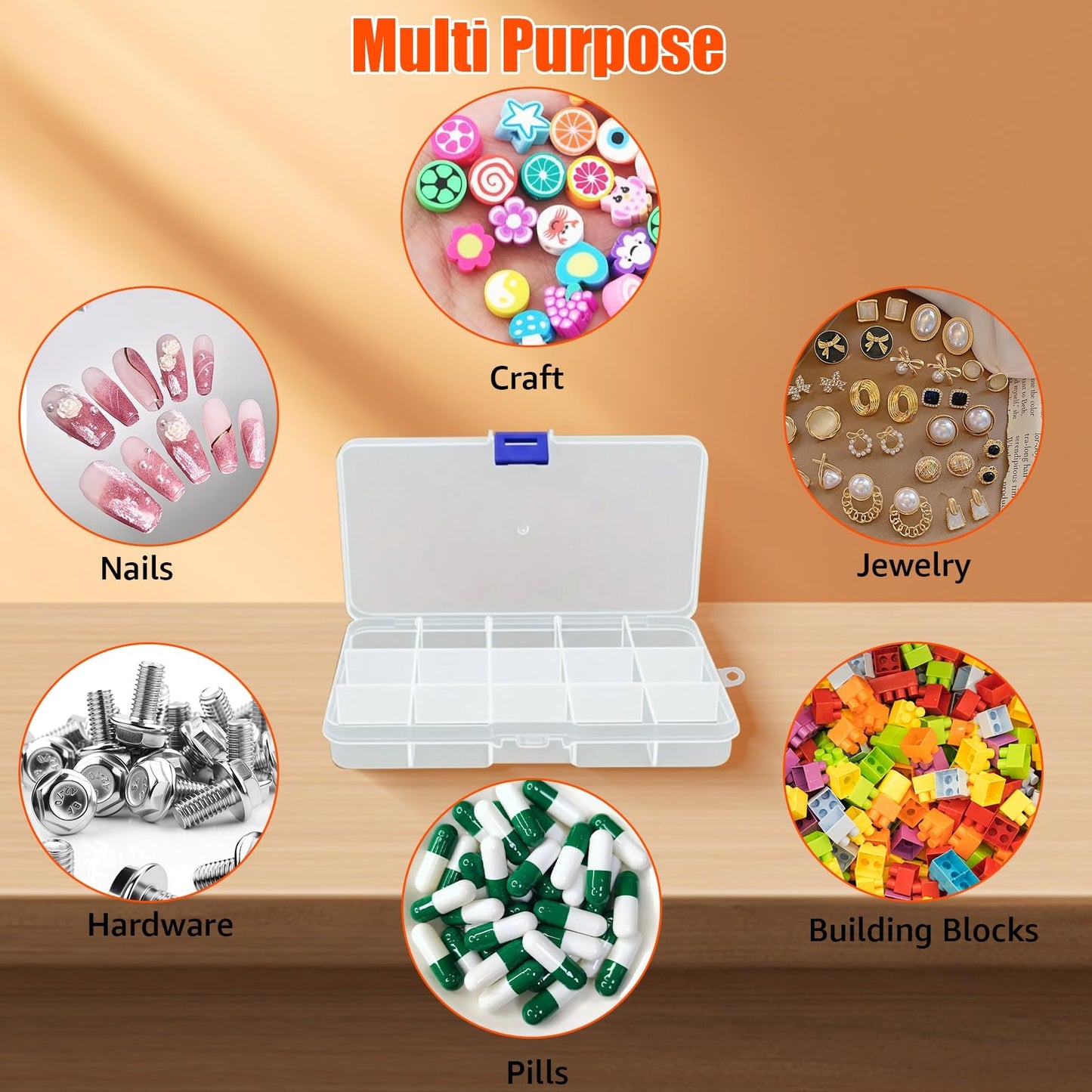Vlammende 5-Pack 15 Grids Bead Organizer,Plastic Organizer Storage Box Clear Fishing Tackle Box,Diamond Jewelry Craft Painting Storage Case for Jewelry,Beads,Tools