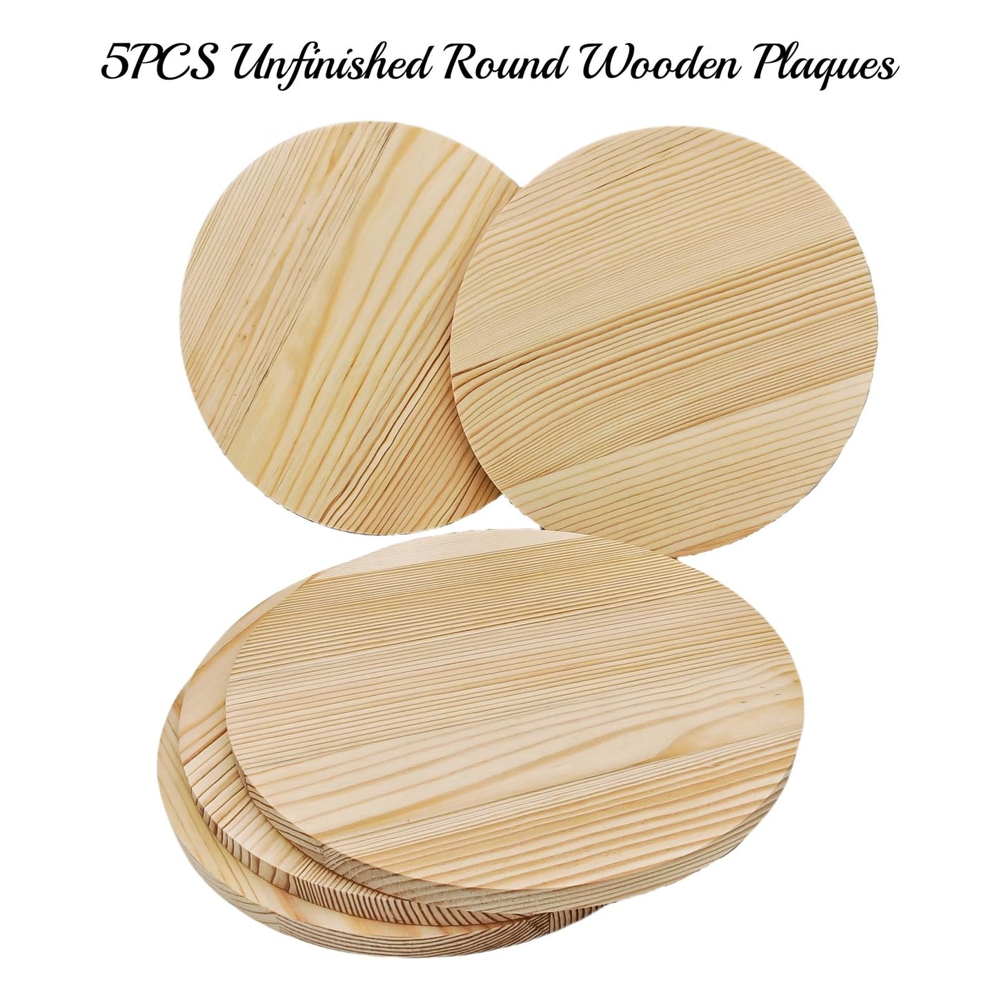 5PCS Pine Circle Plaque, 7.9x0.4in Blank Unfinished Round Wooden Circles Plaques for Craft Projects, Engraving, Wood Burning, Painting
