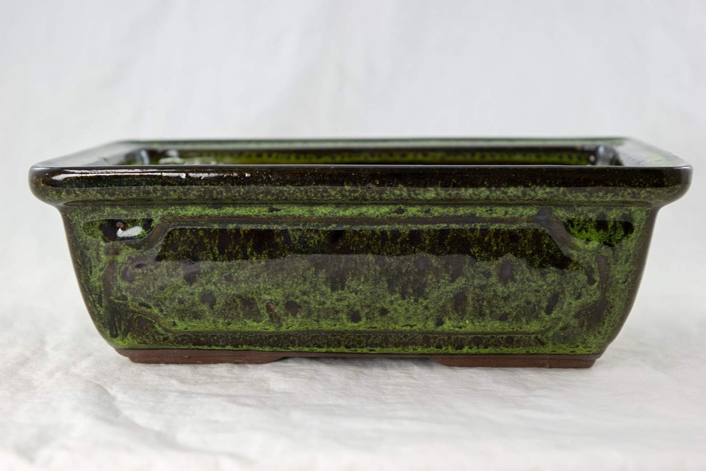 8" Rectangular Moss Green Glazed Bonsai Pot, Cactus & Succulent Planter + Tray + Rock + Mesh Combo