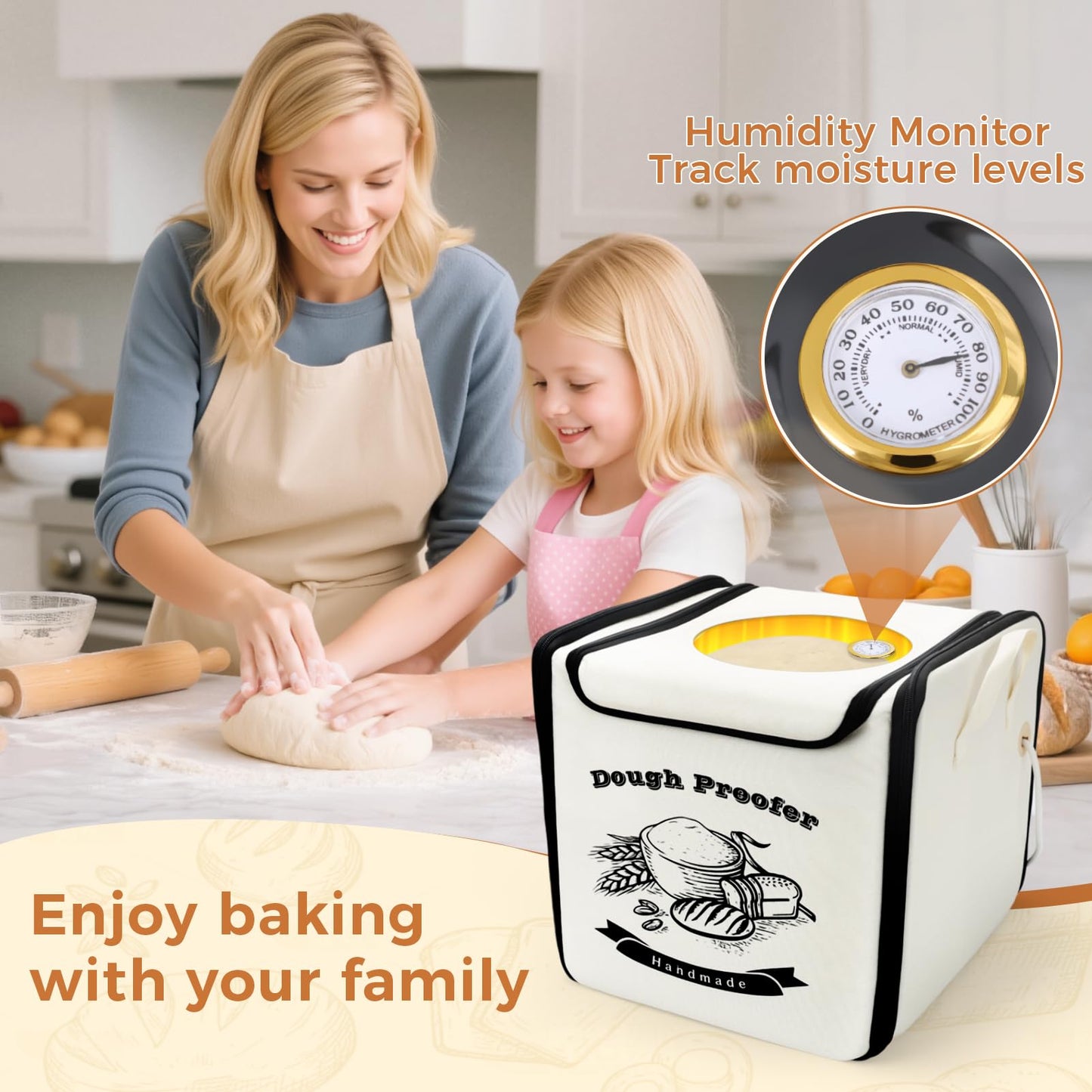 Homelove Folding Bread Proofing Box - Dough Proofer with 65-125℉ Temp Control & 25-Timer, Sourdough Starter Warmer with Metal Rack & Humidity Meter for Sourdough, Bread Baking, Pizza, Yogurt, Kombucha