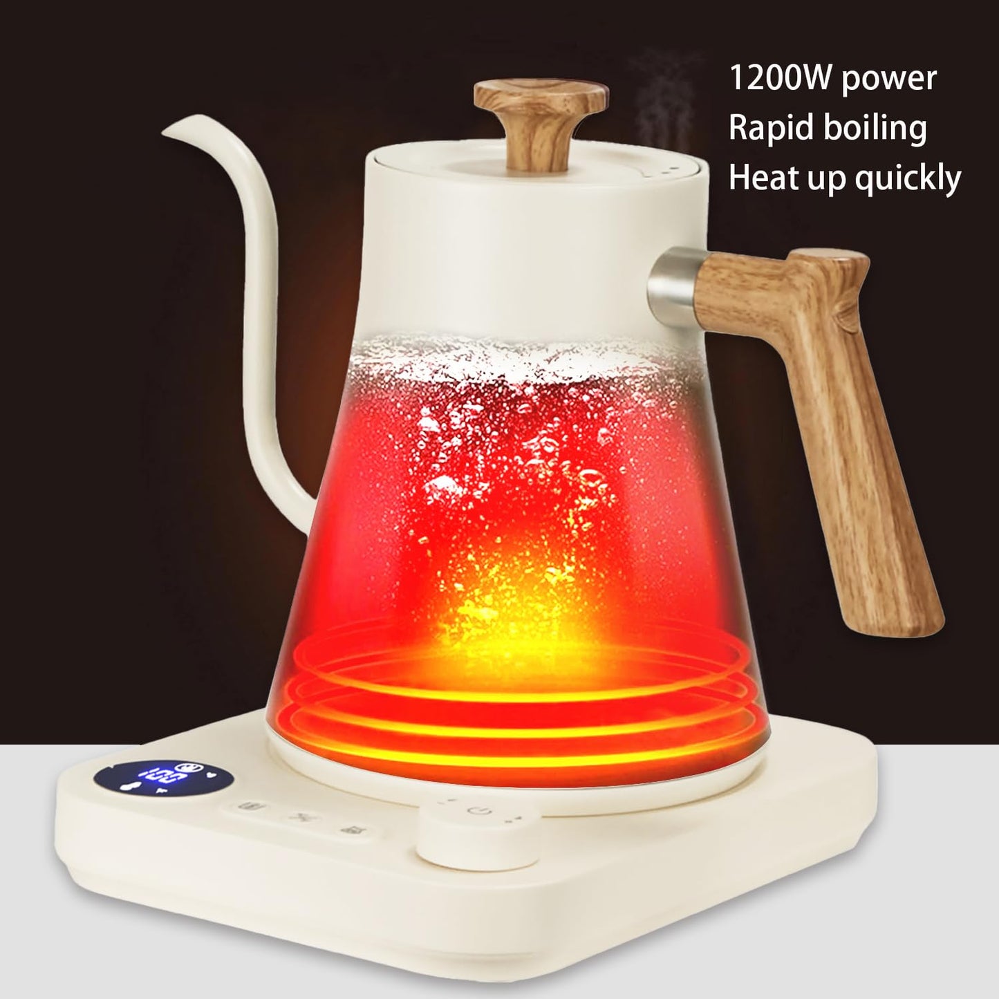 Electric Kettles, Gooseneck Electric Kettle, ±1℉ Temperature Control, Stainless Steel Inner, Quick Heating, for Pour Over Coffee, Brew Tea, Boil Hot Water, 0.9L (White)
