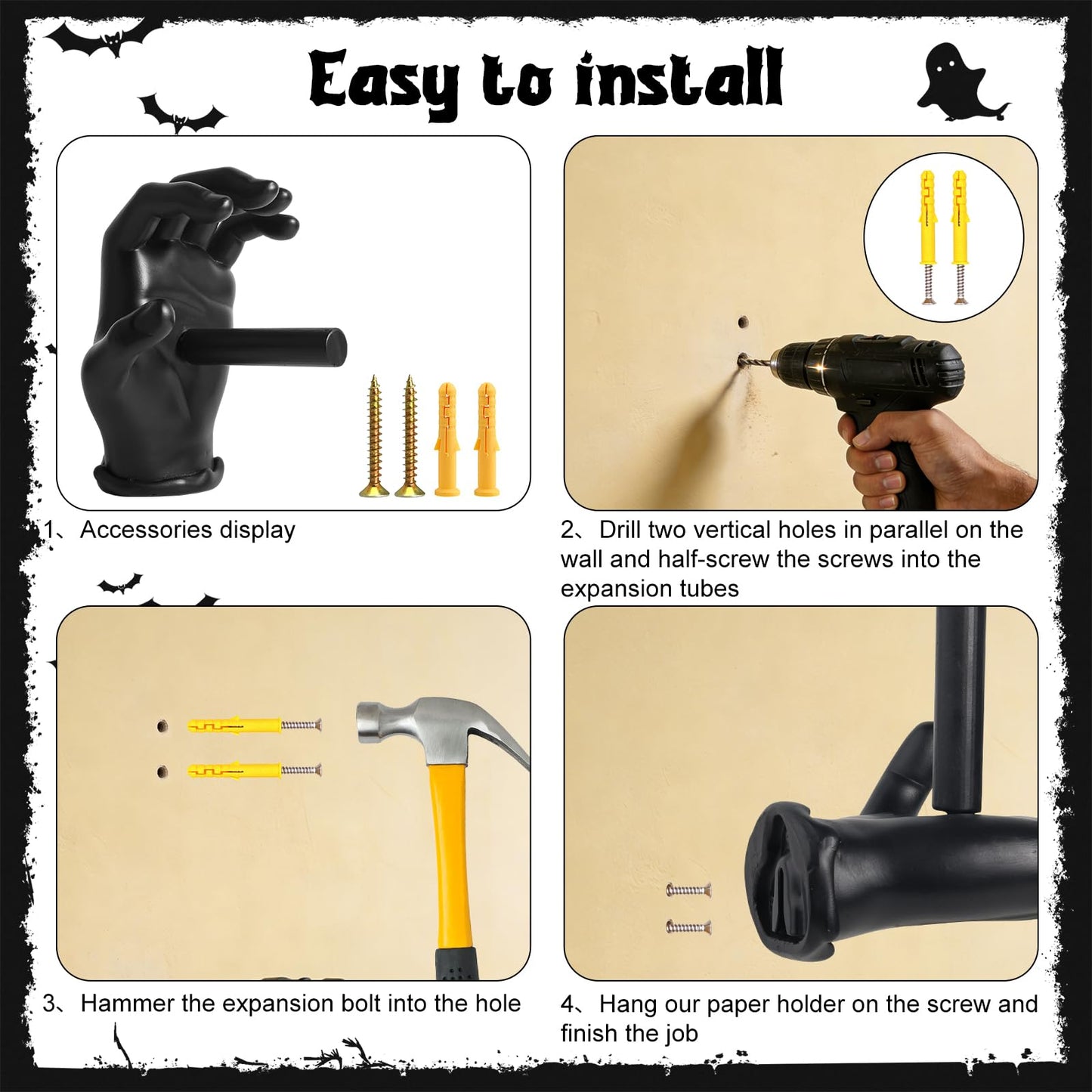 Toilet Paper Holder Black Toilet Paper roll Holder Wall Mount Unique Black Bathroom Accessories Funny Gothic Gift for Home