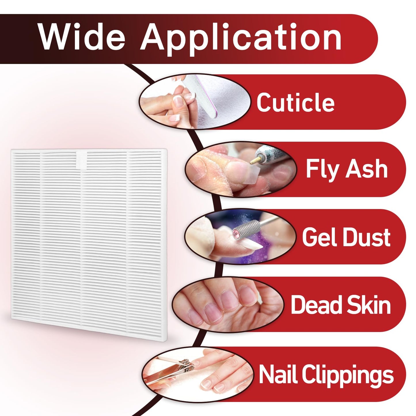 6 Pcs Nail Dust Collector Replacement Filter Compatible with CHRISTINE SHELLY X10 Nail Dust Collector, Reusable Replacement Filters with 1 Clean Brush, Easy to Clean(White)