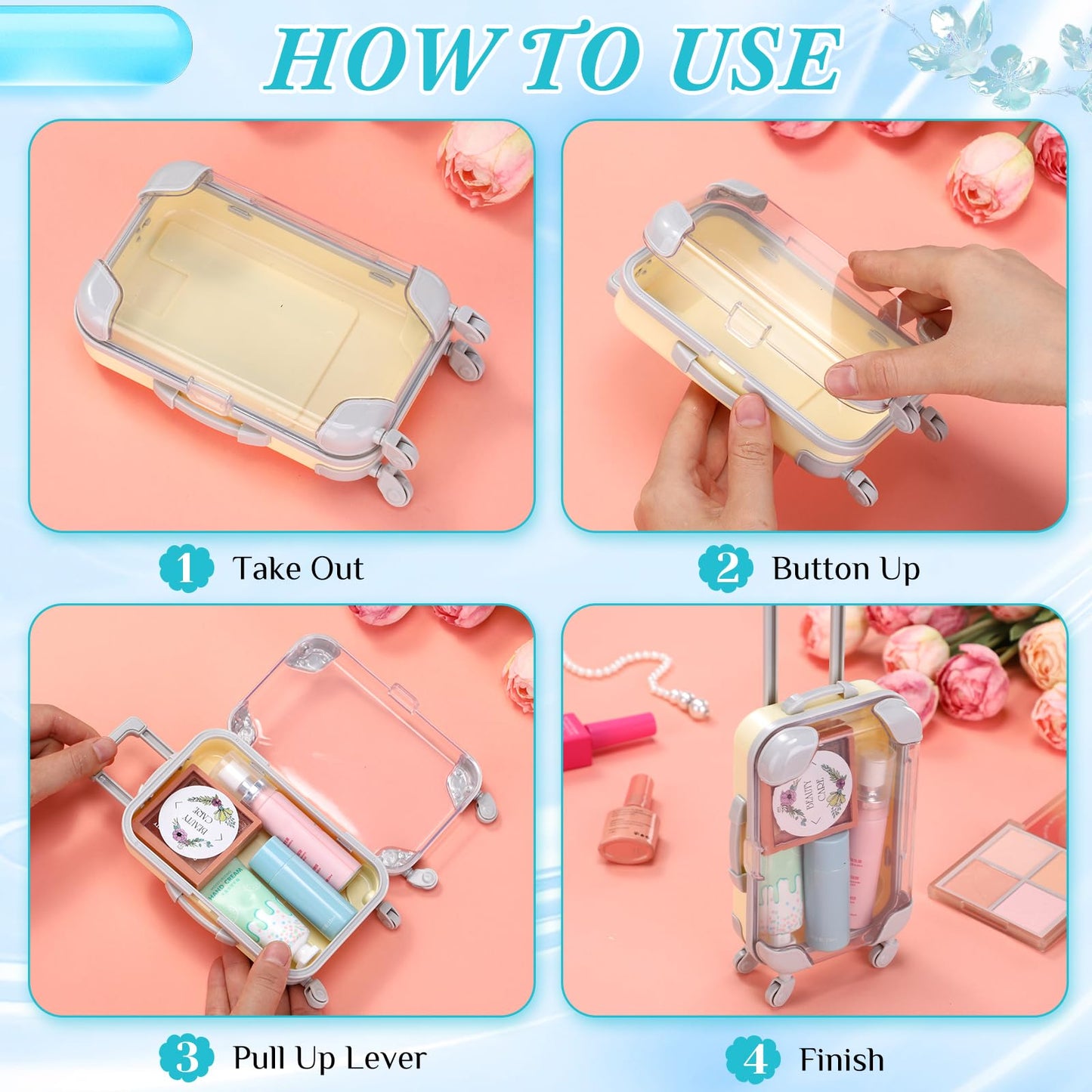 Honeydak 3 Pcs Mini Plastic Suitcase False Eyelashes Tray Luggage Trolley Candy Box Clear Suitcase Packaging Case Party Favor Box for Jewelry Cosmetic Hairpins Storage (Pastel Color,7 x 3.7 x 2 Inch)
