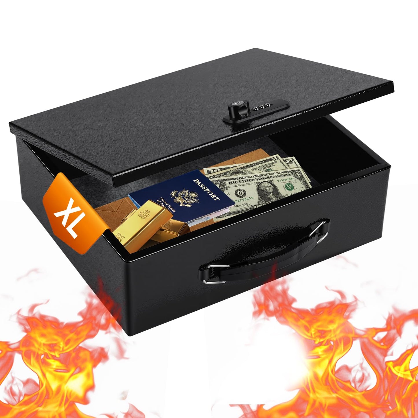 Fireproof Safe Lock Box Metal, Fire Proof Safe for Home Documents, Portable Security Box with Dual Combination and Key Lock for Personal Items,Passport, Money, X Large 13.2" x 11" x 4.13"