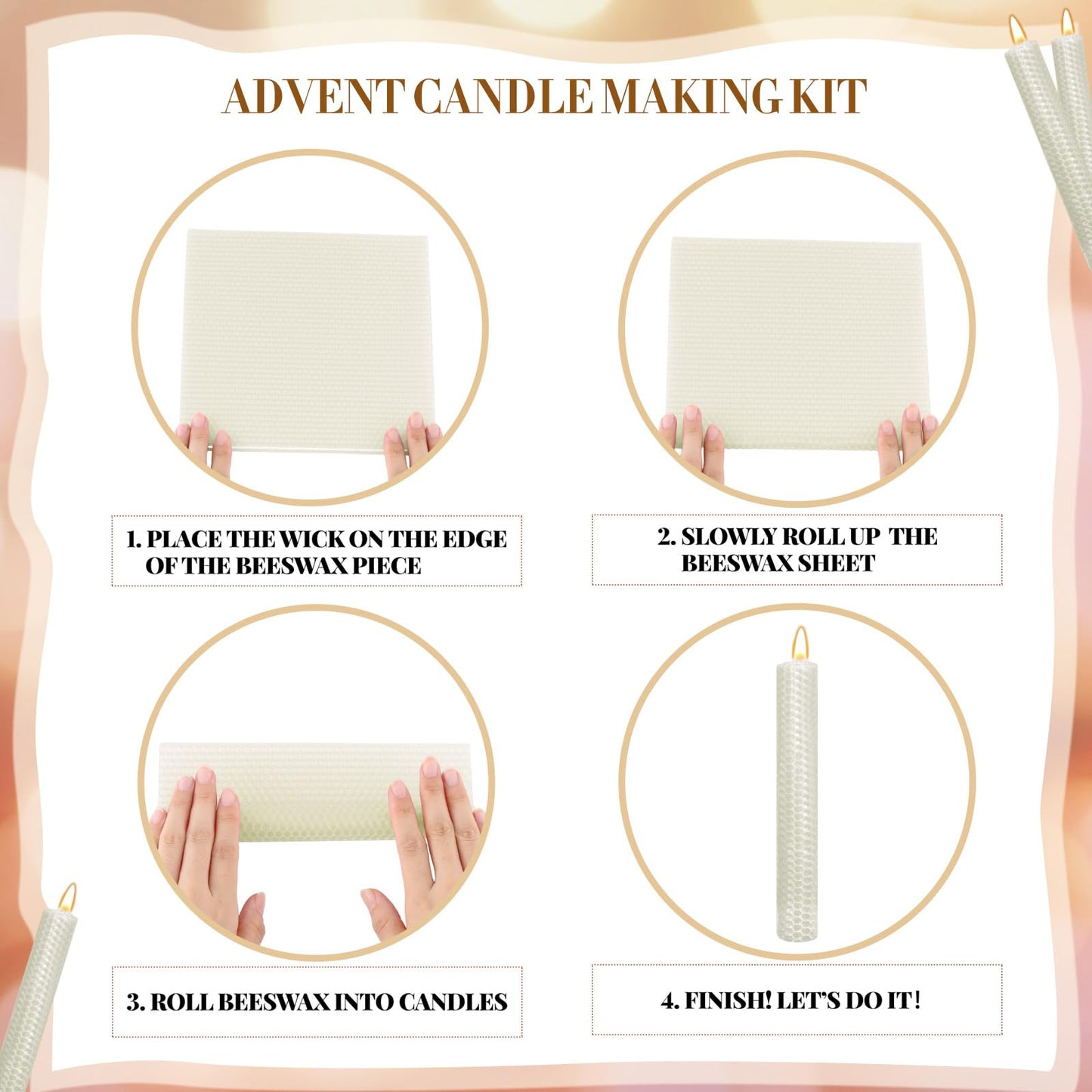 Yuntau 24 Pcs Beeswax Candle Making Kit Ivory Natural Beeswax Sheets DIY Set Include Honeycomb Sheets and Cotton Wicks for Craft Gift Kids Adults Fun Project