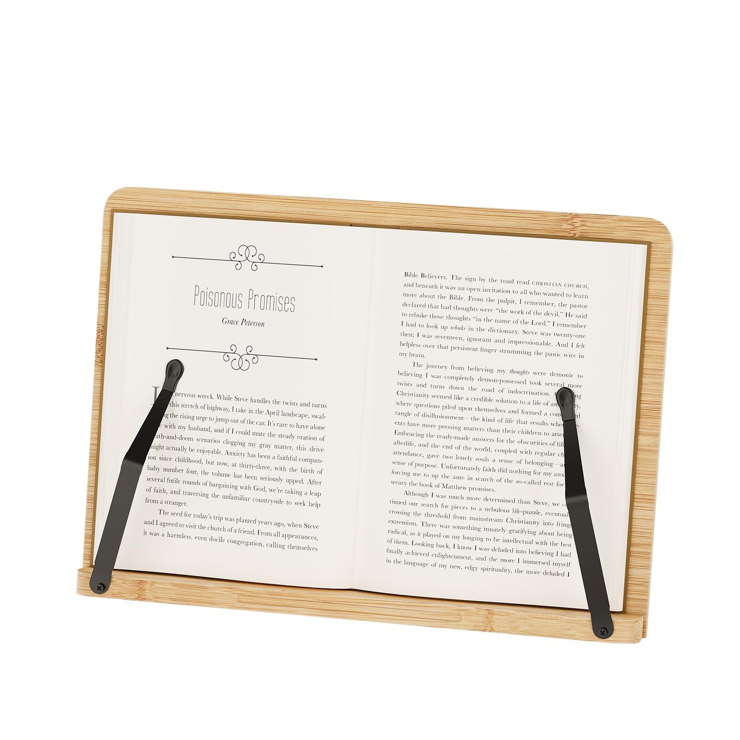 Bamboo Book Stand, Adjustable Book Holder, Music Stand - Lightweight and Stable for Cookbook, Textbook, Notebook, Desk Home Office Kitchen (Small)