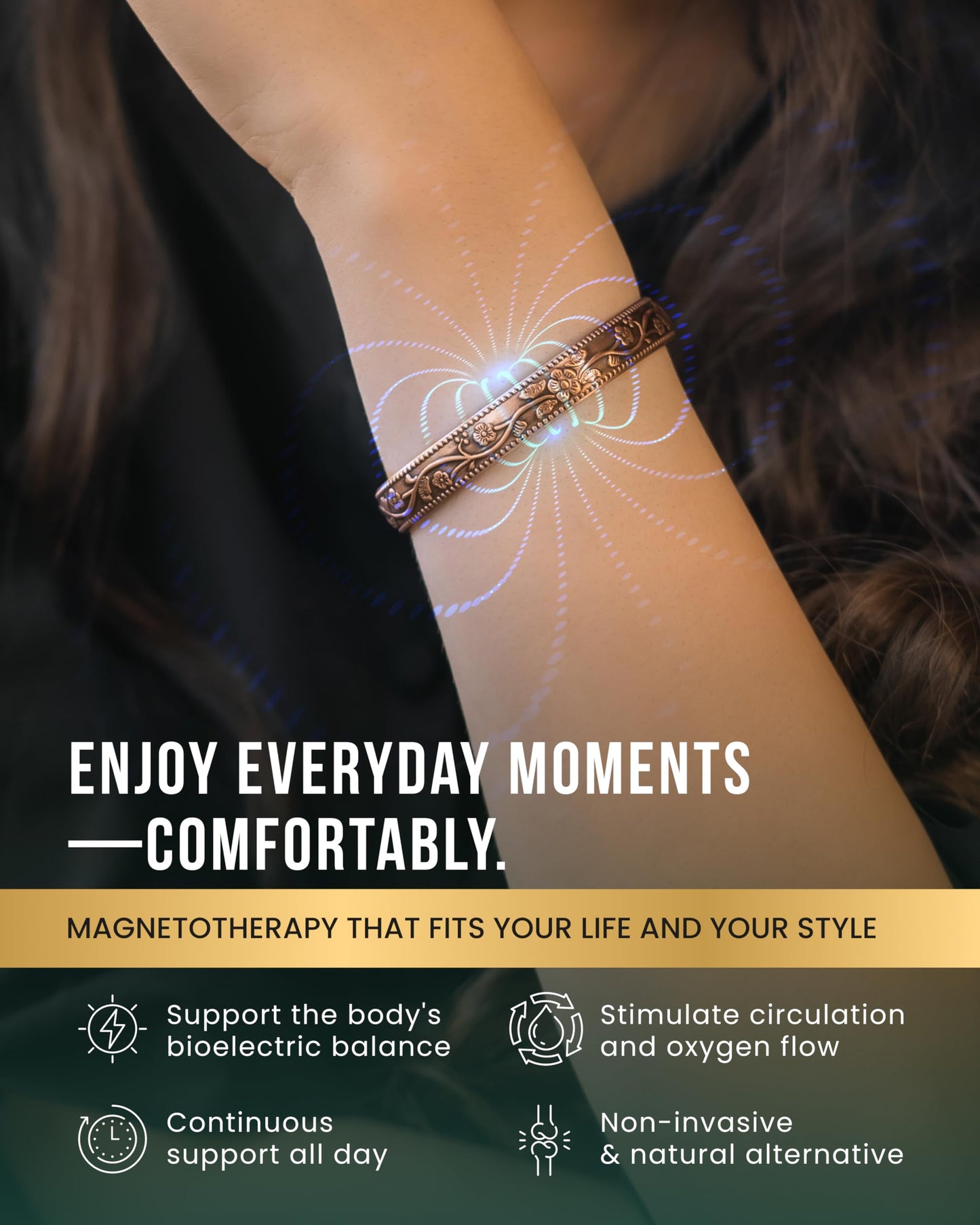 MagnetRX® Women's Copper Bracelet – Effective 99.9% Pure Copper Magnetic Bracelets for Women – Adjustable Womens Copper Cuff Bracelet Bangle (Floral Style)