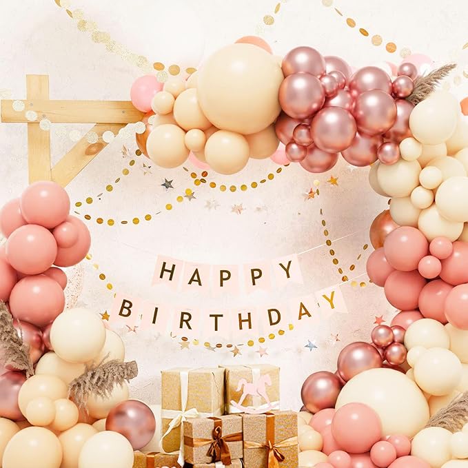 Dusty Pink Balloons Set 60Pcs – Blush Pink, Ivory, Rose Gold & Nude Latex Balloons for Party Decor