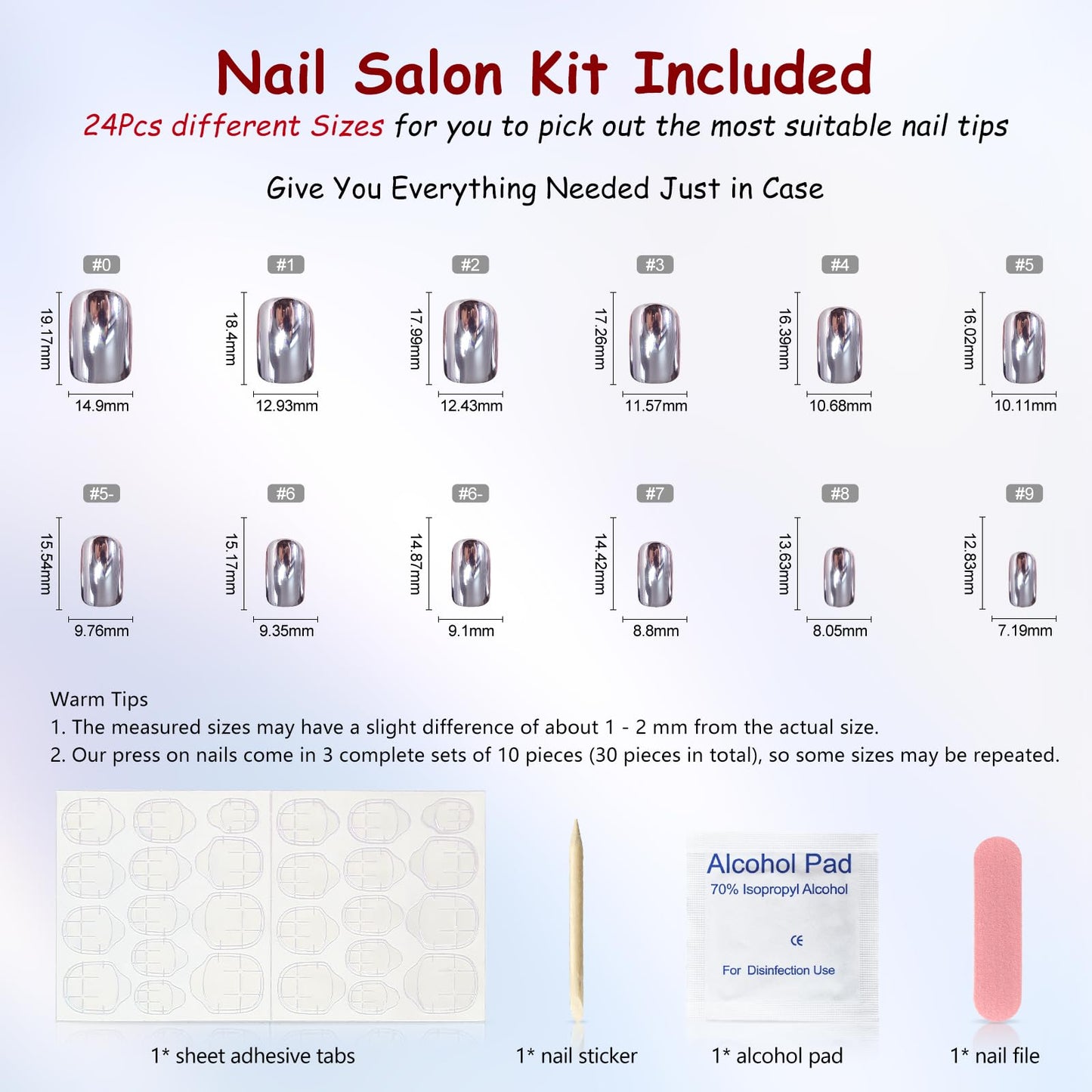 Coolnail Shiny Punk Style Metallic Light Purple False Fake Nails Metal Plating Acrylic Short Reflective Mirror Press on Nail Art Tips