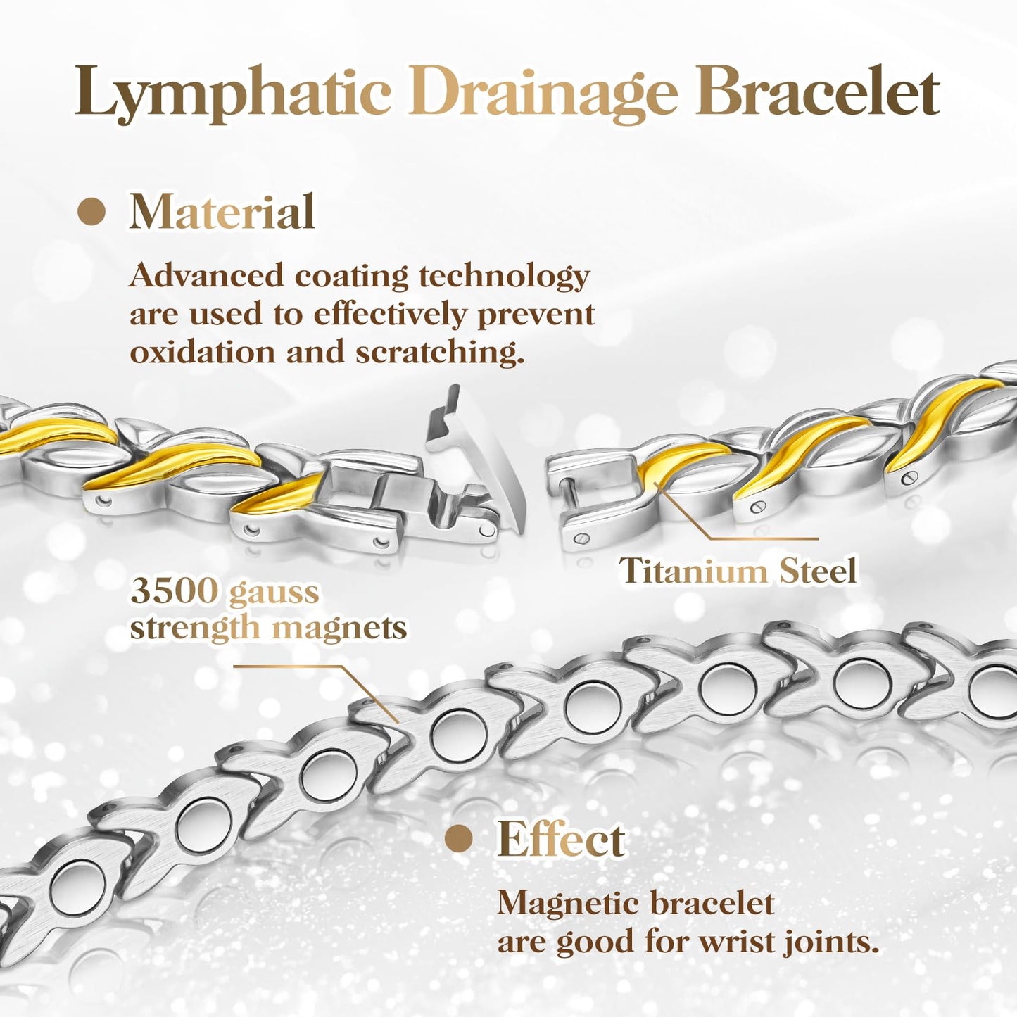 Lymph Detox Magnetic Bracelet for Women, Titanium Steel Magnetic Bracelet with Fishtail Design, Magnet Therapy Bracelet & Lymphatic Drainage Ring-Jewelry Gift Set with Adjustment Tool