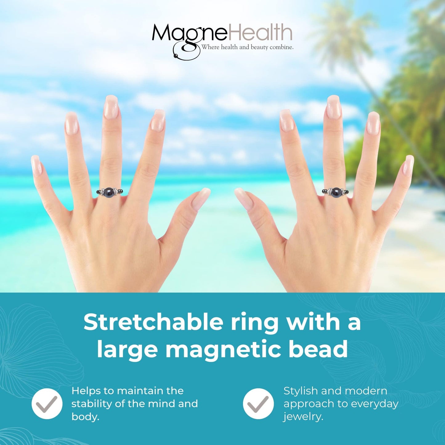 Black Magnet Stretch Ring with large Black Magnet Bead (M)