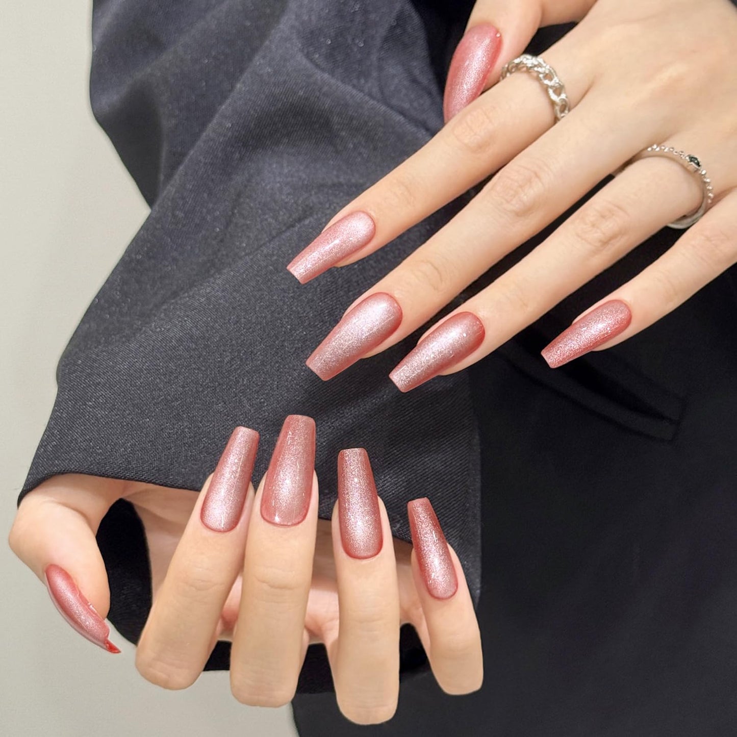 Red Cat Eyes Press On Nails,12 Sizes - 24 Pcs Soft Gel Medium Coffin Fake Nails Kit with Nail Glue, Natural Reusable Stick On False Nails for Women and Girls (Skycloud Red Nails) SK0980