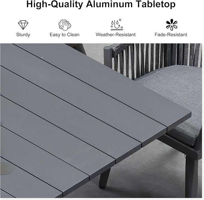 PURPLE LEAF 12 Pieces Patio Dining Set with Outdoor Aluminium Dining Table and Woven Chairs Modern Metal Furniture Cushions Sets for Garden Yard Indoor Decor Kitchen Gray