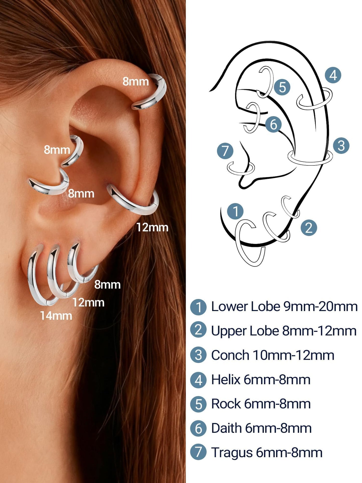 Silver Hoop Earrings For Women Hoops Earring Hypoallergenic 8mm Tiny Huggie Jewelry Non Tarnish Cartilage Piercing Waterproof Ear Earings