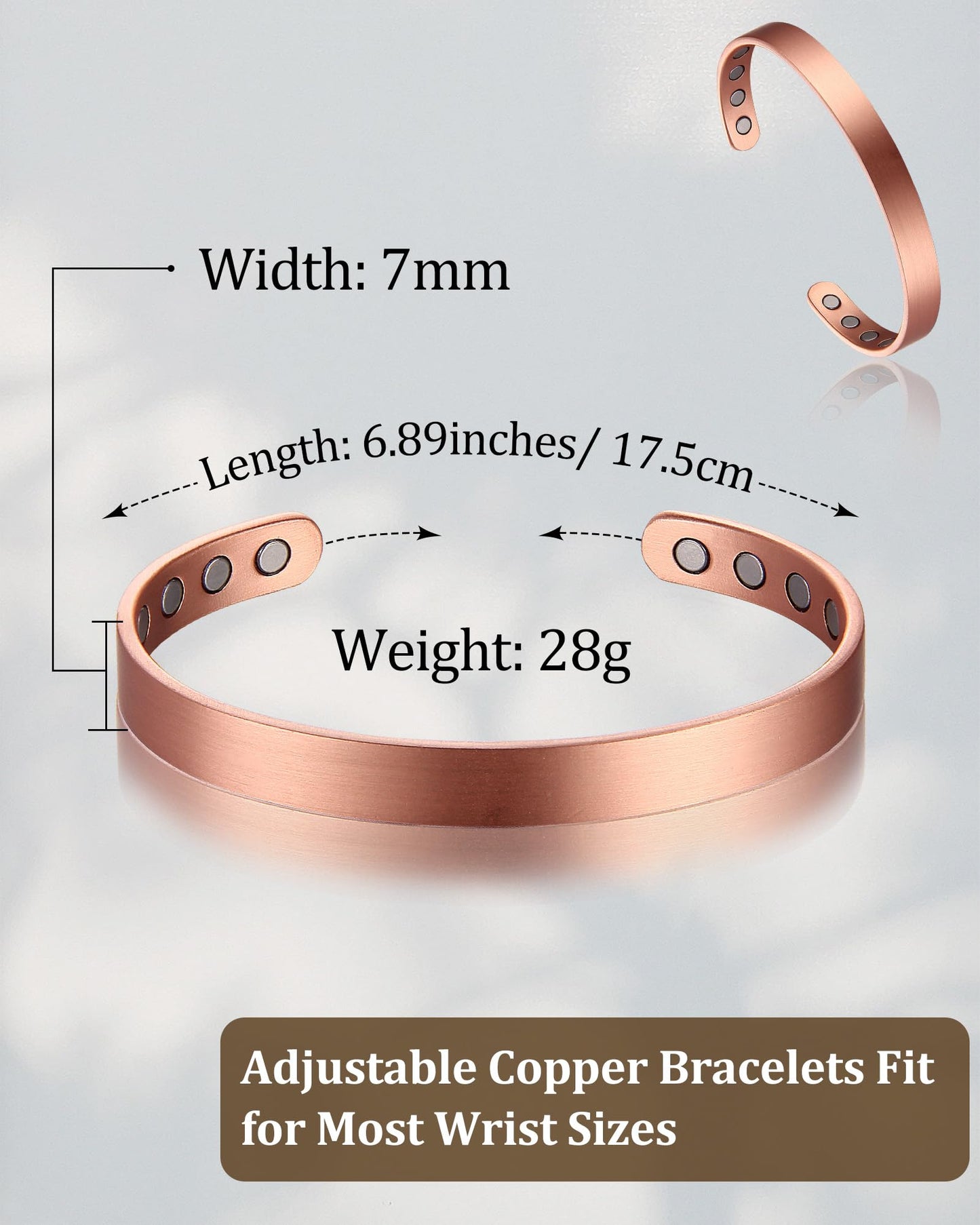 BioMag 2Pcs 99.99% Copper Bracelet for Women, Adjustable Magnetic Bracelets Bangle Cuff with 3500 Gauss Magnets, Jewelry Gift (Copper)