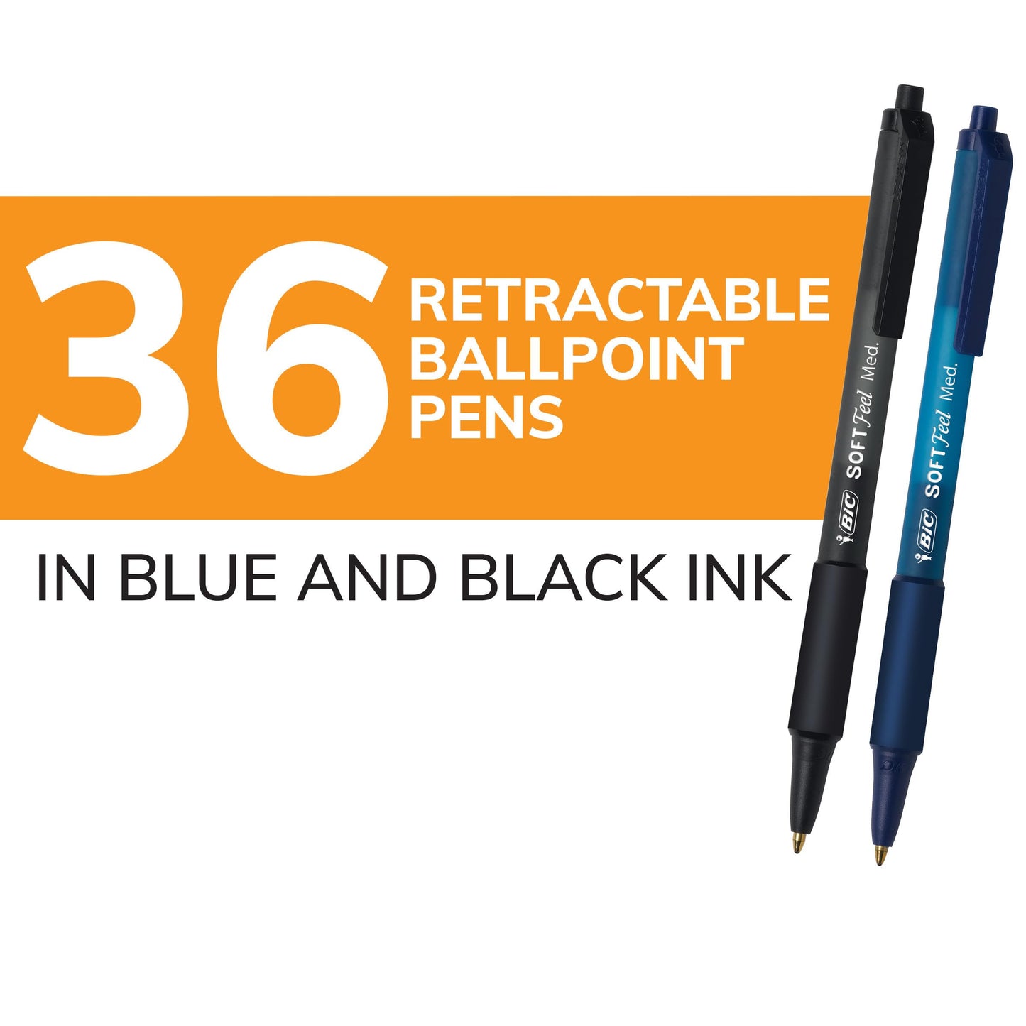 BIC Soft Feel Retractable Ballpoint Pen with 1.0 mm Medium Point and No-Slip Grip, 36-Count in Assorted Ink