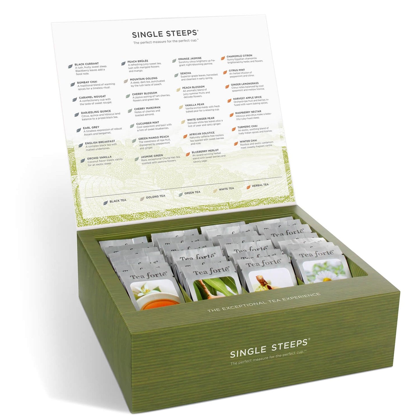 Tea Forte Single Steeps Loose Leaf Tea Sampler, Assorted Variety Tea Box, 15 Single Serve Pouches, Gifts for Mom, Classic Tea