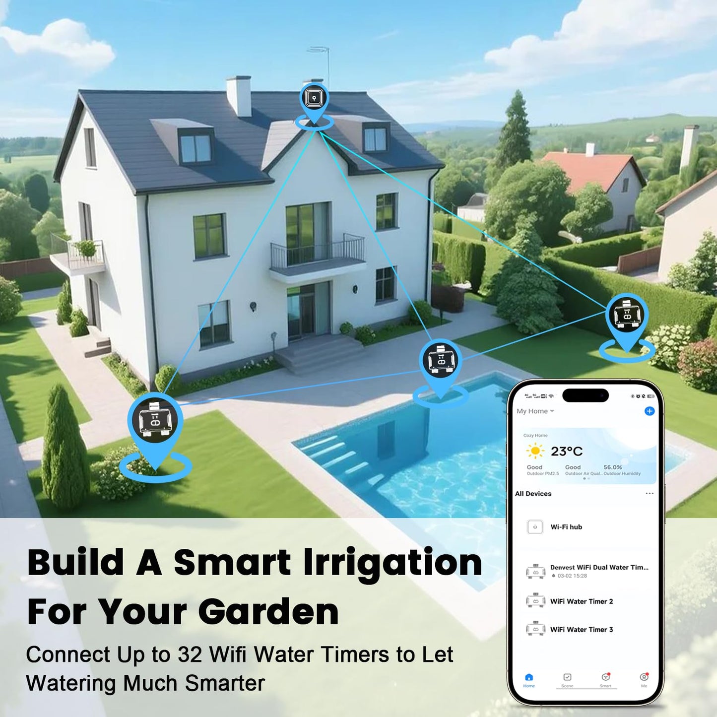 WiFi Water Timer for Garden Hose with Brass Inlet,Smart Hose Timer with WiFi Hub, APP & Voice Control,Up to 20 Watering Plans, 2-Zone Sprinkler Drip Irrigation System Controller for Yard Lawn Watering