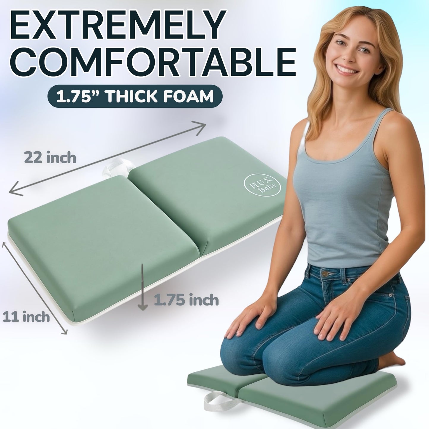 Comfortable Baby Bath Kneeler and Elbow Rest Pad Set, Non-Slip Bathtub Kneeling Pad for Bathing Baby, Bath Tub Cushion Mat, Elbow Pads, Toy Organizer Storage Pockets, Strong Suction Cups (Green Gray)