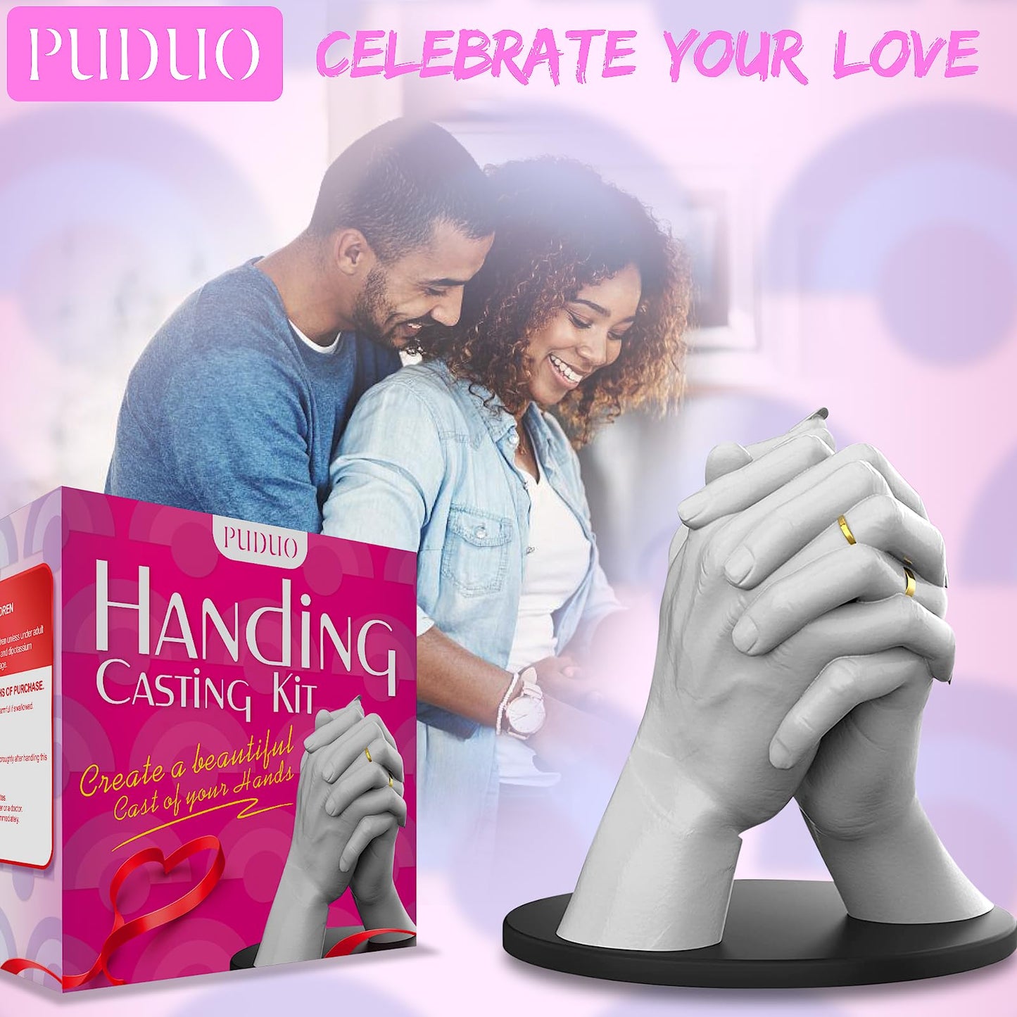 Puduo Hand Casting Kit for Couples or Family, DIY Plaster Hand Mold Keepsake Sculpture Kit Gifts for Her, Kids, Weddings, Anniversary