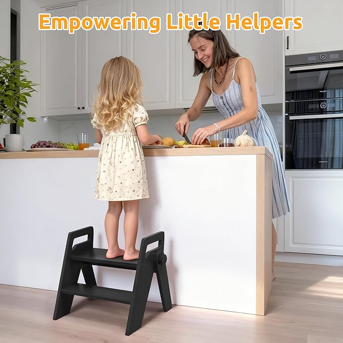Wooden 2 Step Stool for Kids Bathroom Foldable 2-Step for Toilet Potty Training, Child Stepping Stool for Kitchen Nursery Bedroom