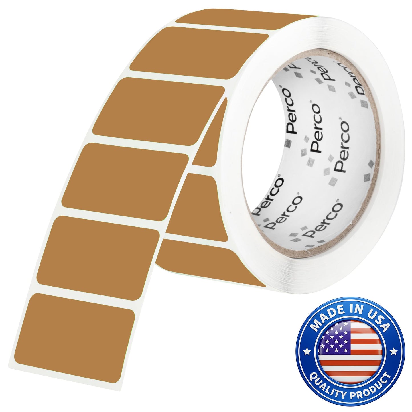Perco Kraft Brown 1x2 Inch Labels with Perforation for Easy Tear-Off — 500 Stickers Per Roll — Strong Adhesion, Rustic Product Labels for Handmade Goods, Variants & Packaging — Made in USA