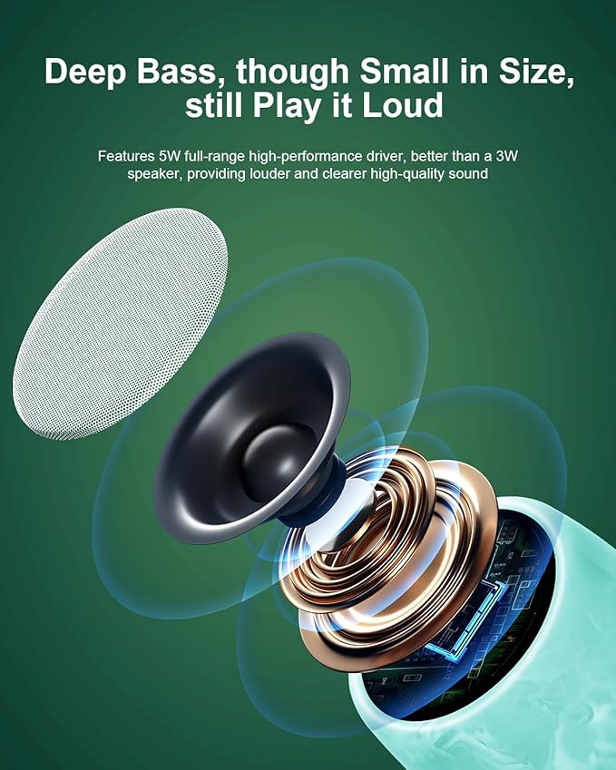 Waterproof Speaker, Small Bluetooth Speaker with Stereo Sound and Robust Bass, Mini Speakers with Hands-Free Call, IPX7 Waterproof, Portable Speakers for Shower, Indoor & Outdoor, Gift for Men, Women