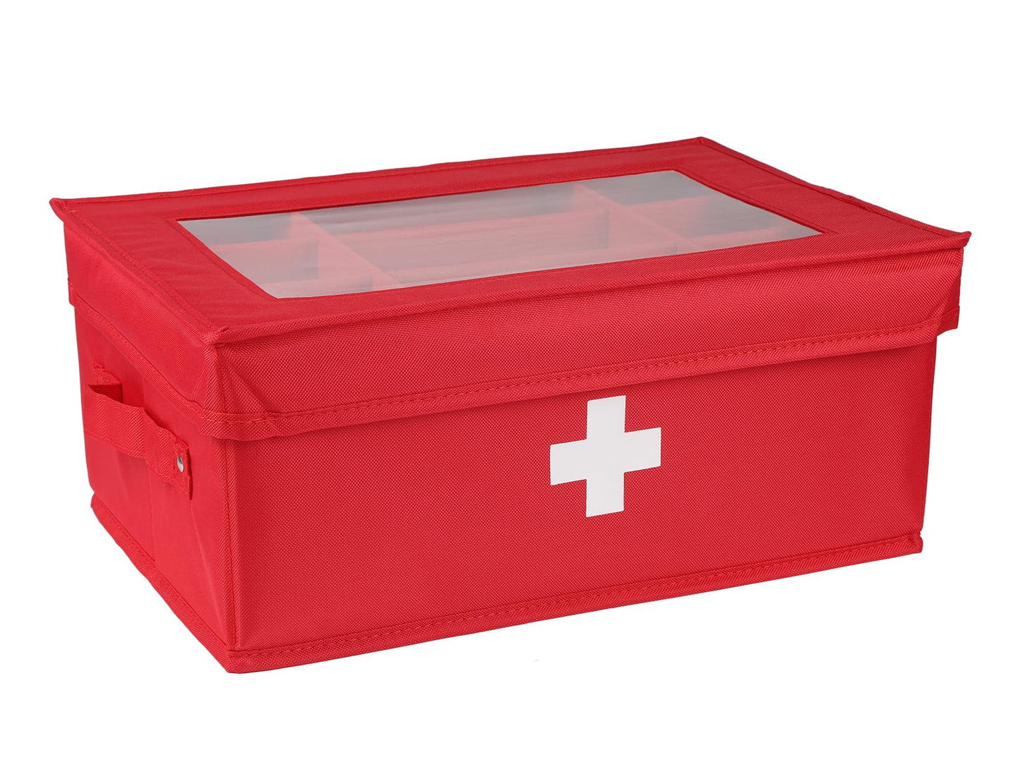 Xbopetda First Aid Kit, Linen First Aid Supplies Box, Pill Bottle Organizer, Empty Box with Lid for Home & Travel Emergency Tool Set - Red