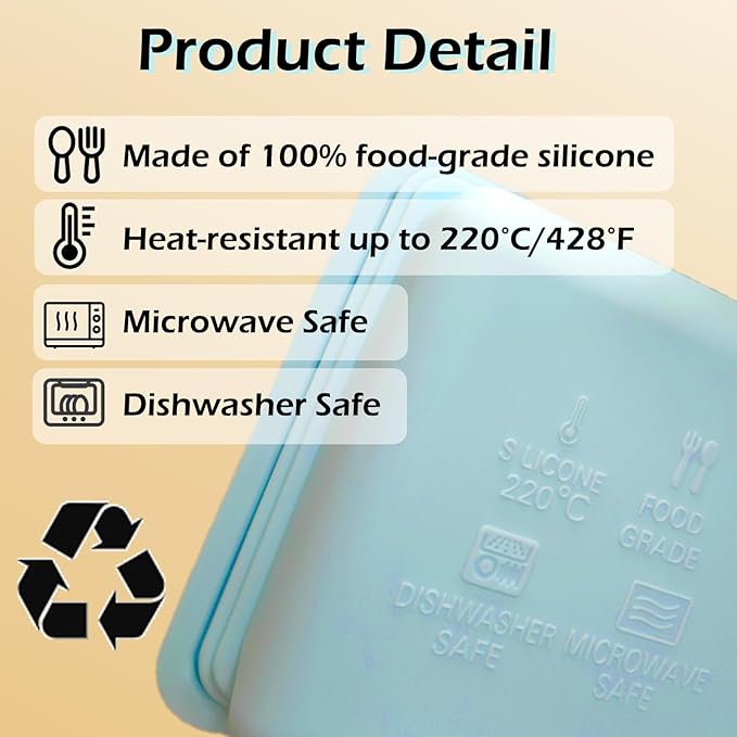2 Pack Small Silicone Snack Containers with Lids, Reusable Food Storage Containers, Salad Dressing Container, Mini Double Compartment Snackle Box Container for Office, Picnic, School (Blue+Yellow)