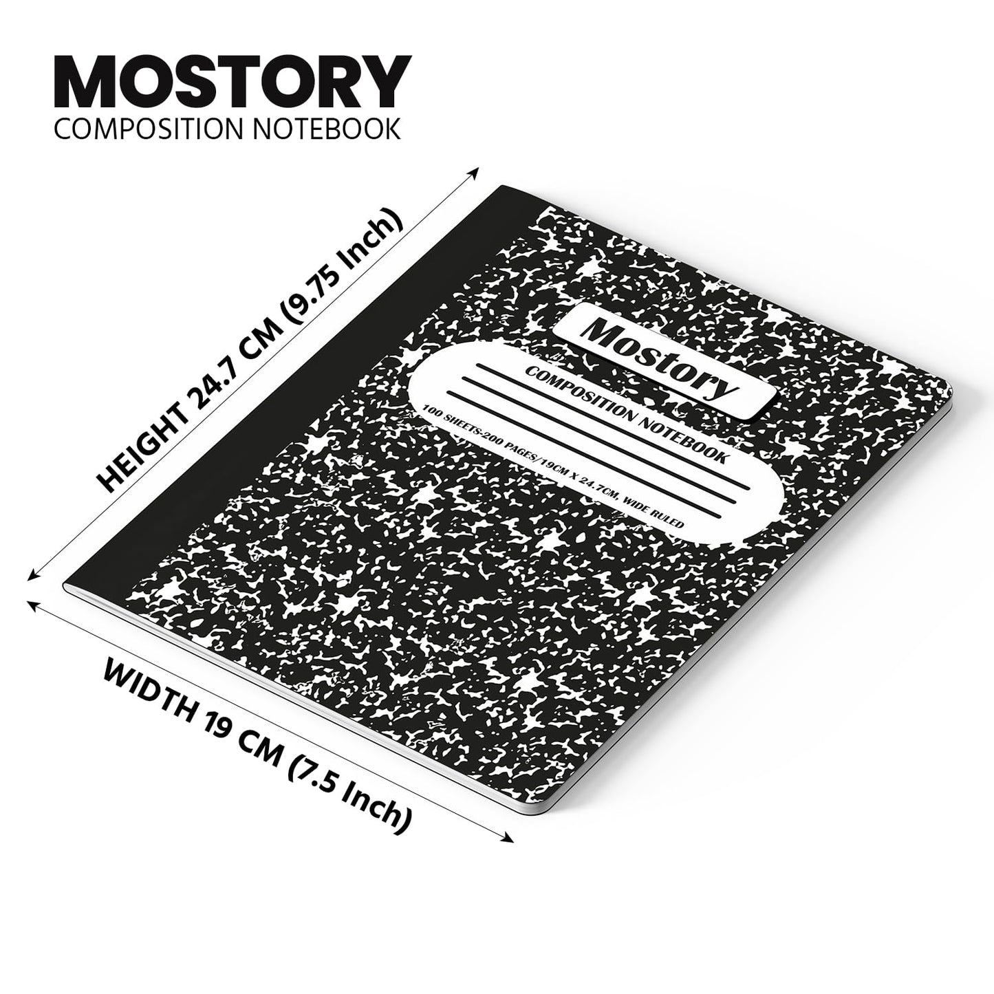 MOSTORY Pack of 10 Composition Notebook - Wide Ruled 200 Pages (100 Sheets), Size 7.5" x 9.75", Bulk School Supplies, Office, Bulk Notebooks for School, Writing Journal Notebook with Lined Paper
