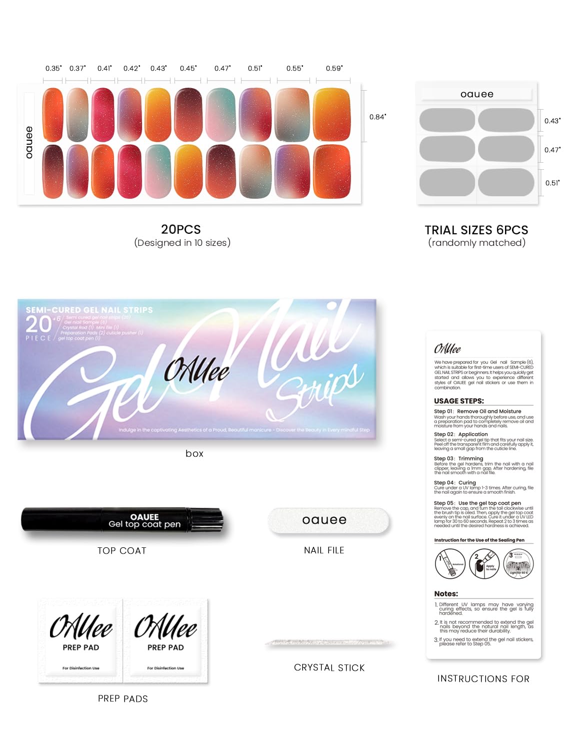 Oauee Semi Cured Gel Nail Strips | Built-In Gel Top Coat | UV Light Required | Salon Quality, Easy Application And Removal (Vintage Palette Reverie）