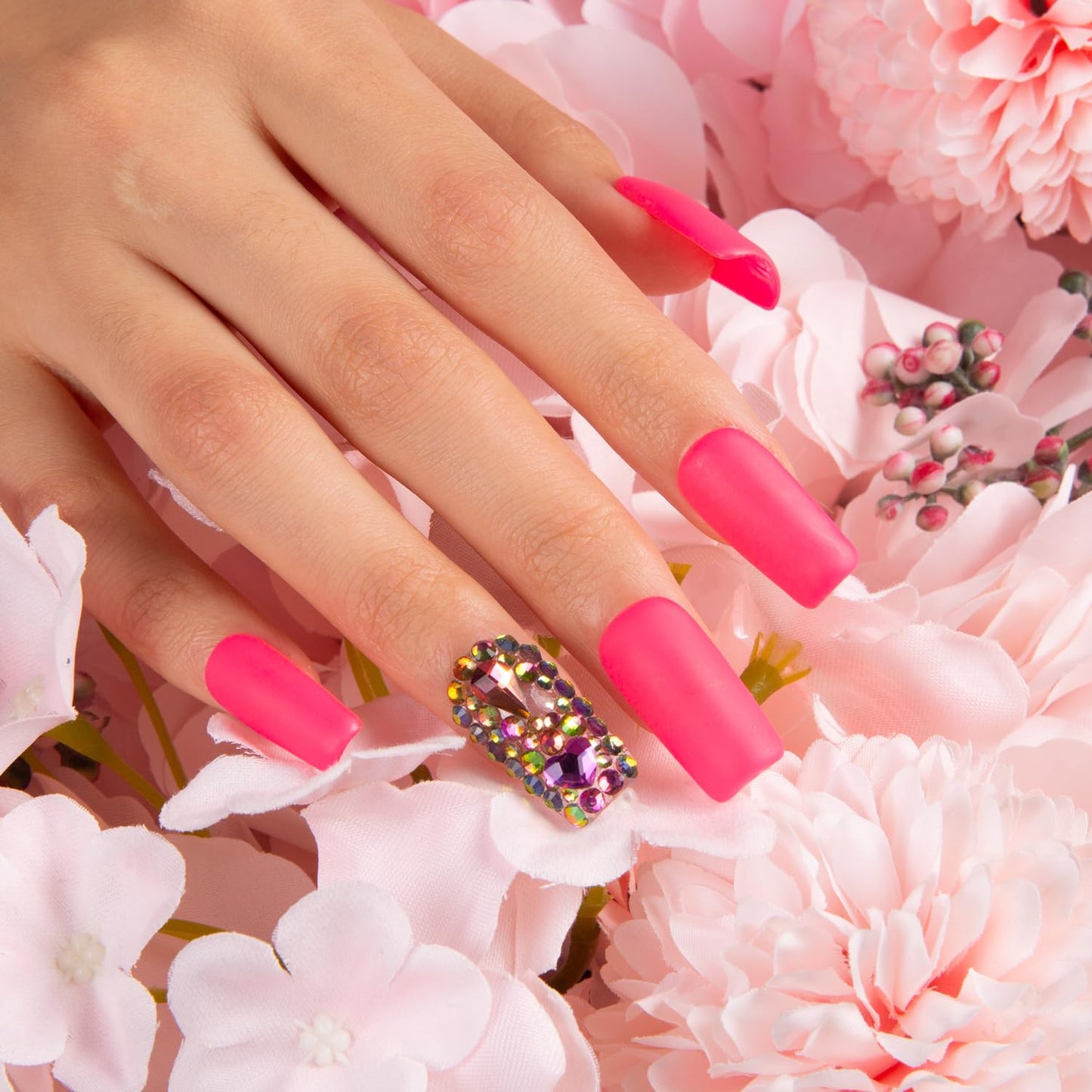 LOVFUL Press on Nails Mariposa| Handmade with Full Covered Crystals | Reusable Fake Nails | Square Regular 1.0 in | H47-L