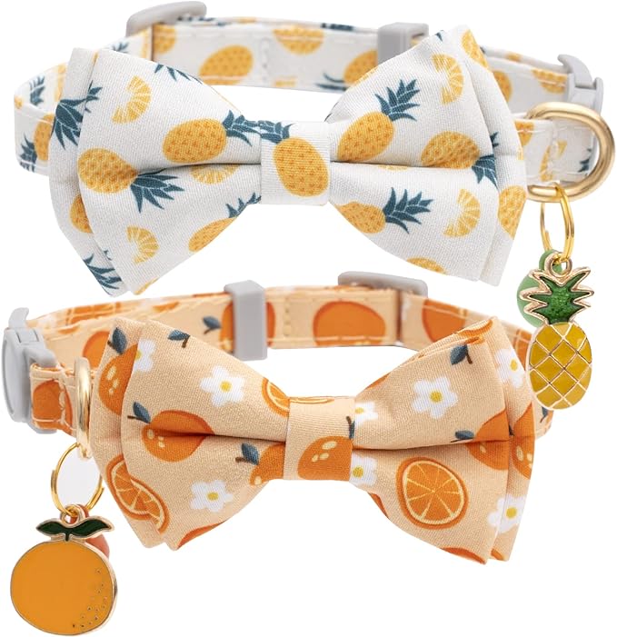 Faygarsle 2 Pack Cotton Designer Breakaway Cats Collar with Bow Tie and Bell Cat Collars for Girl Female Cat Collar with Bell Collars for Cats Flower Pattern