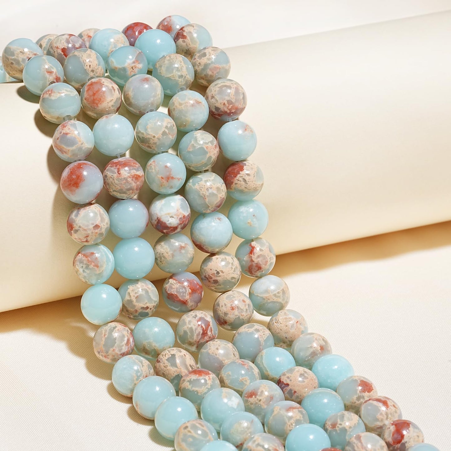 10mm Natural Sky Blue Jasper Gemstone Beads Polished Round Smooth Stone Beads for Bracelets Jewelry Making 15inch Loose Beads